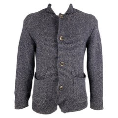 KAPITAL Size M Navy & Grey Knitted Wool / Linen Buttoned Jacket