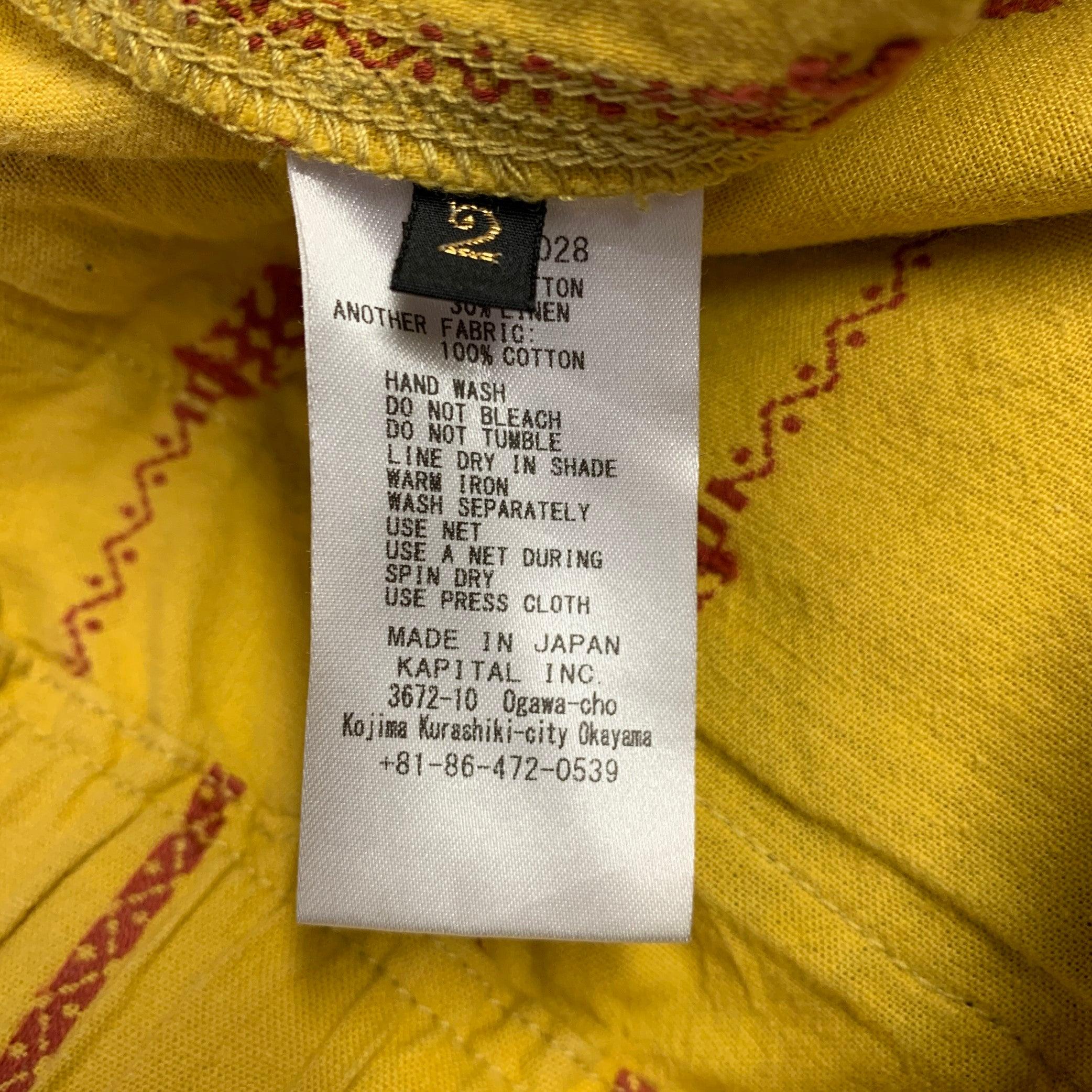 KAPITAL Size M Yellow Orange Stripe Cotton Linen Drawstring Shorts In Good Condition For Sale In San Francisco, CA
