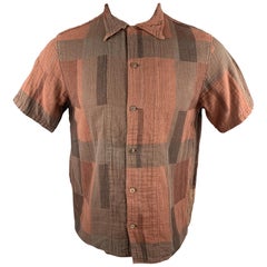 KAPITAL Size S Brick Geometric Plaid Cotton Button Up Short Sleeve Shirt