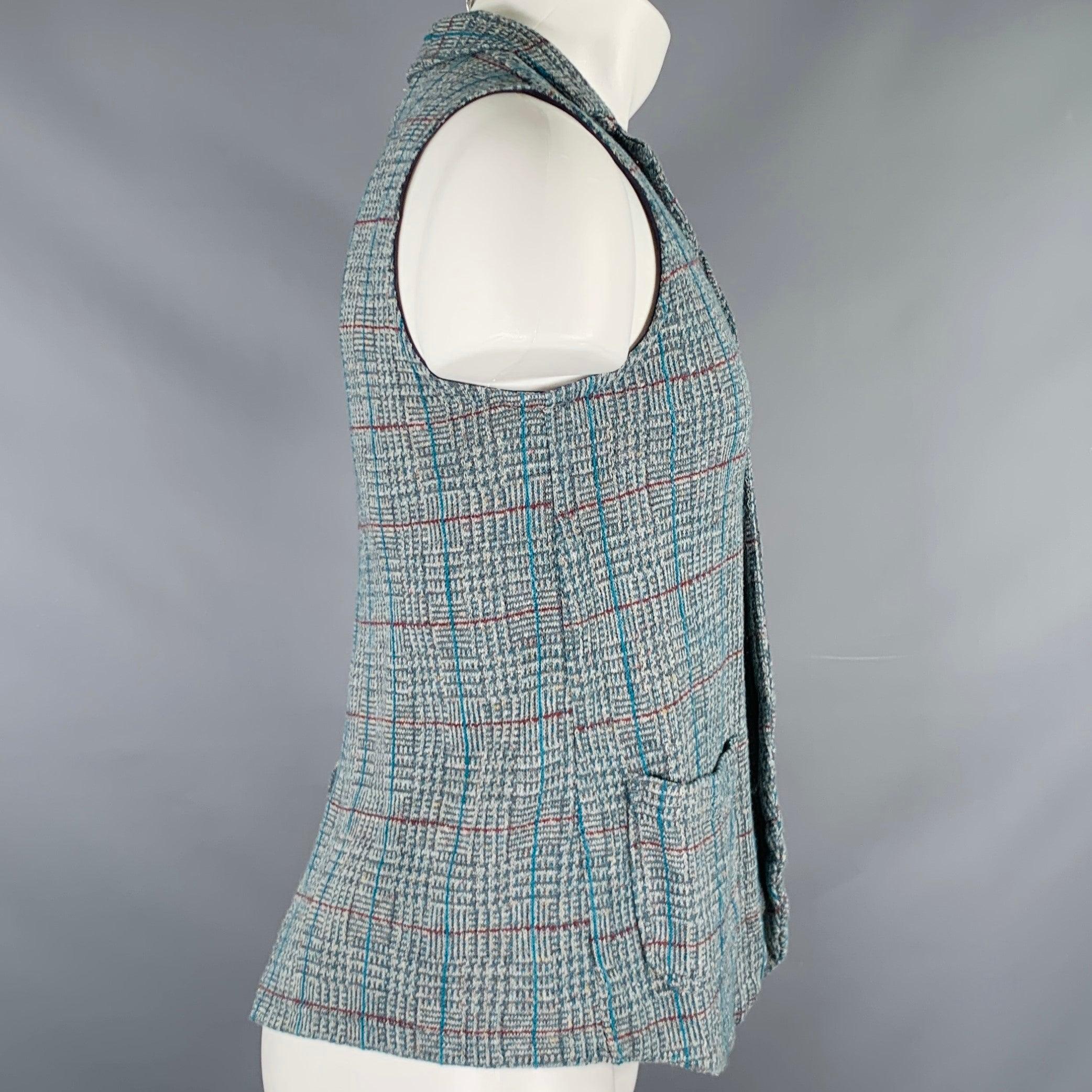 KAPITAL Size S Grey Blue Plaid Cotton Blend Button Up Vest In Excellent Condition In San Francisco, CA