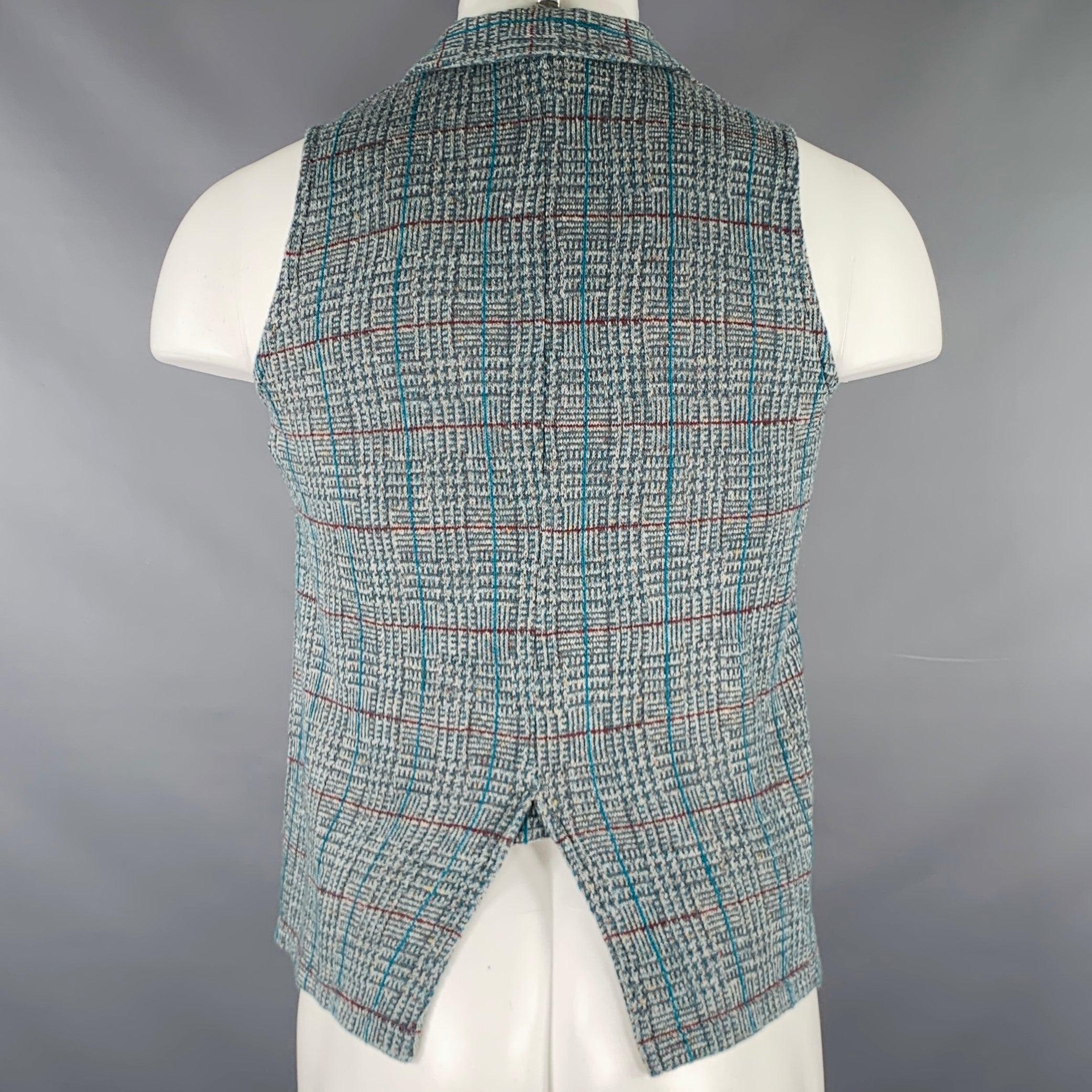 Men's KAPITAL Size S Grey Blue Plaid Cotton Blend Button Up Vest