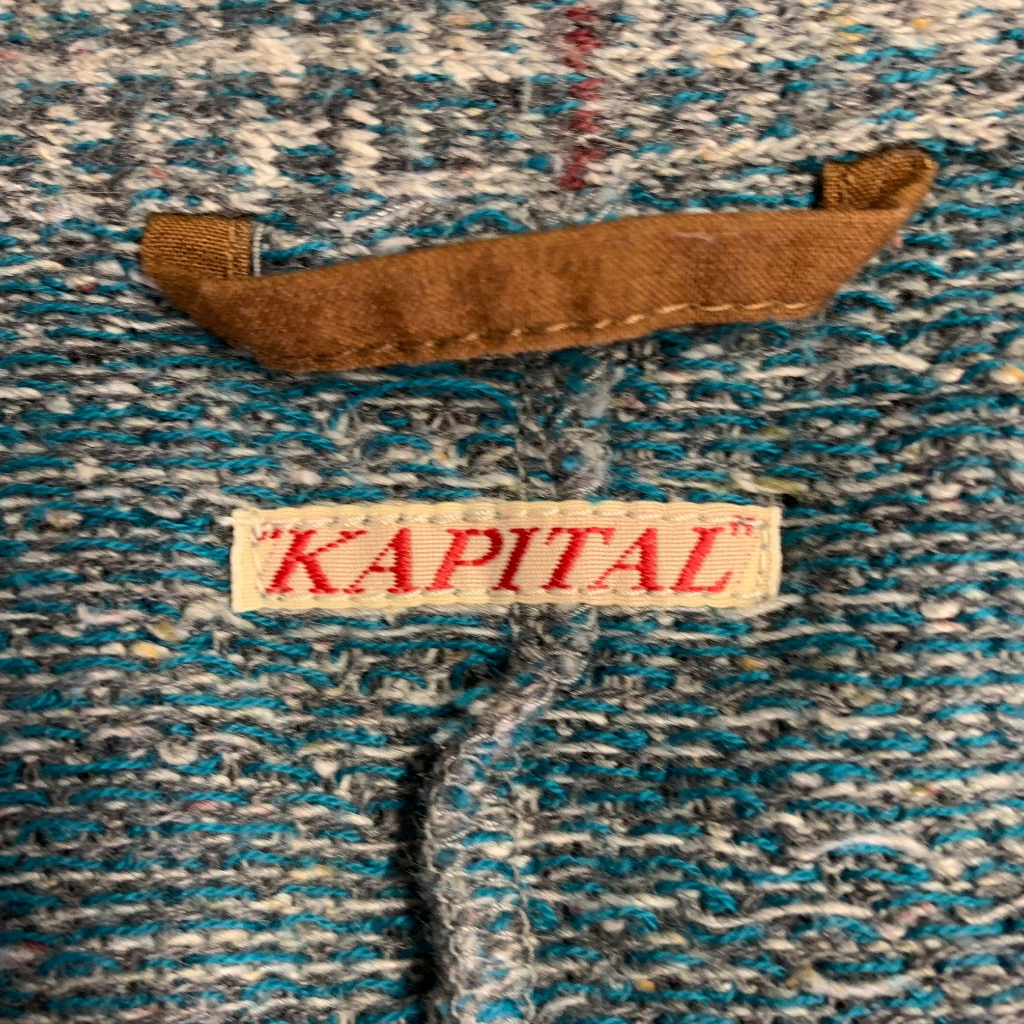 KAPITAL Size S Grey Blue Plaid Cotton Blend Button Up Vest 1