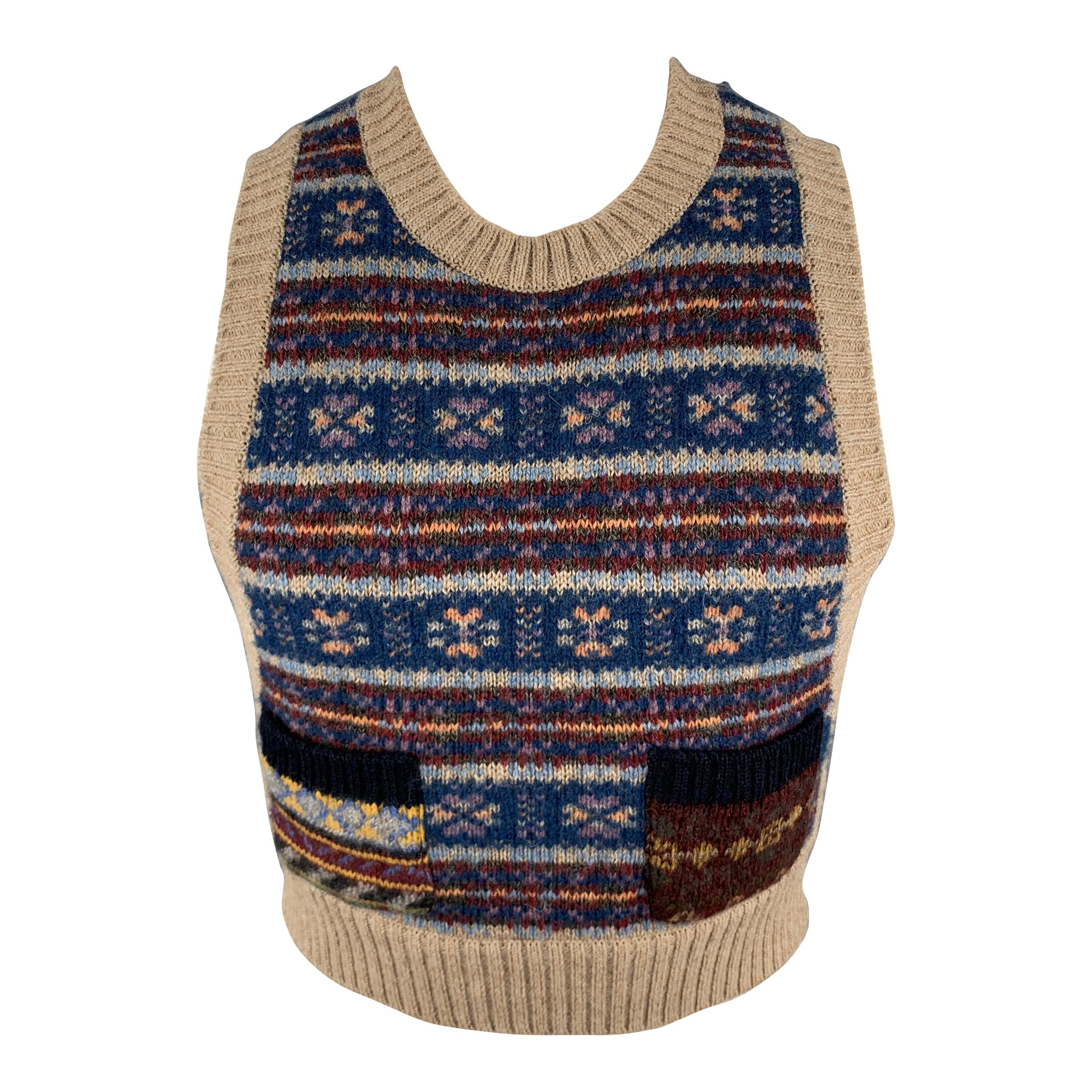 KAPITAL Size S Multi-Color Fairisle Wool Crew-Neck Sweater Vest
