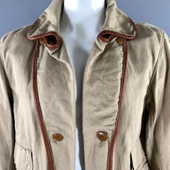 KAPITAL Size XL Khaki Cotton Hemp Leather Trim Notch Lapel Jacket