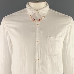 KAPITAL Size XL White Solid Cotton Button Up Long Sleeve Shirt