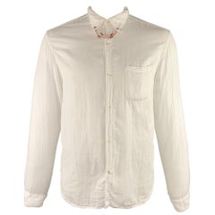 KAPITAL Size XL White Solid Cotton Button Up Long Sleeve Shirt