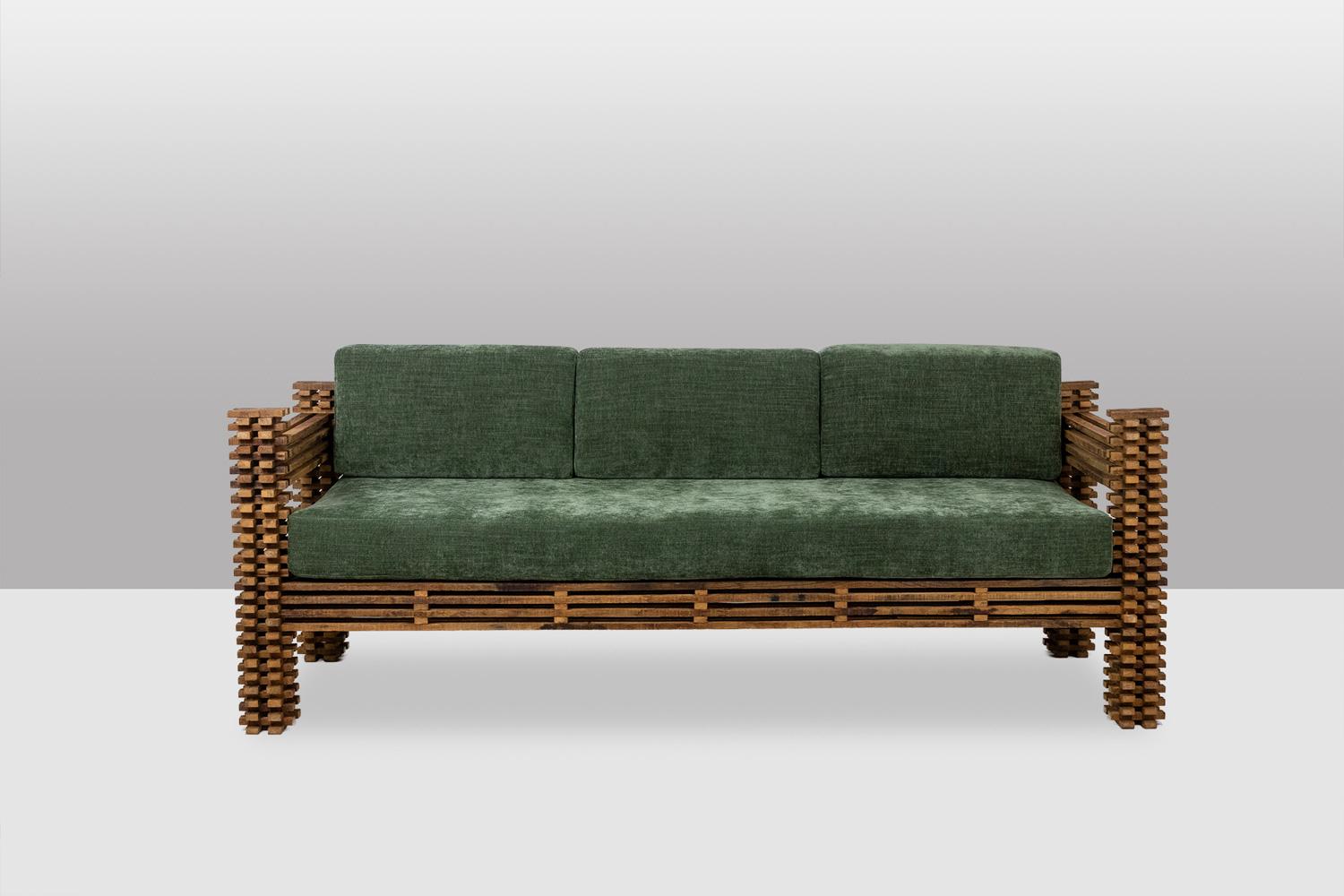 Dreisitziges Eichensofa oder Wandbank, Modell 