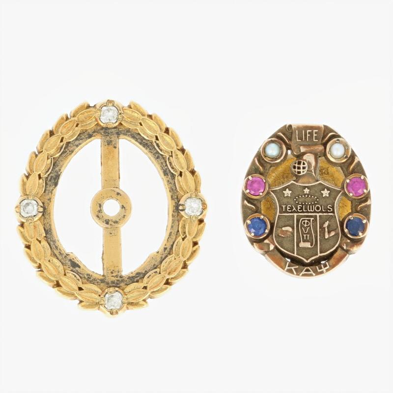 Round Cut Kappa Alpha Psi Life Membership Badge and Enhancer 10k Gold Fraternity Gemstones