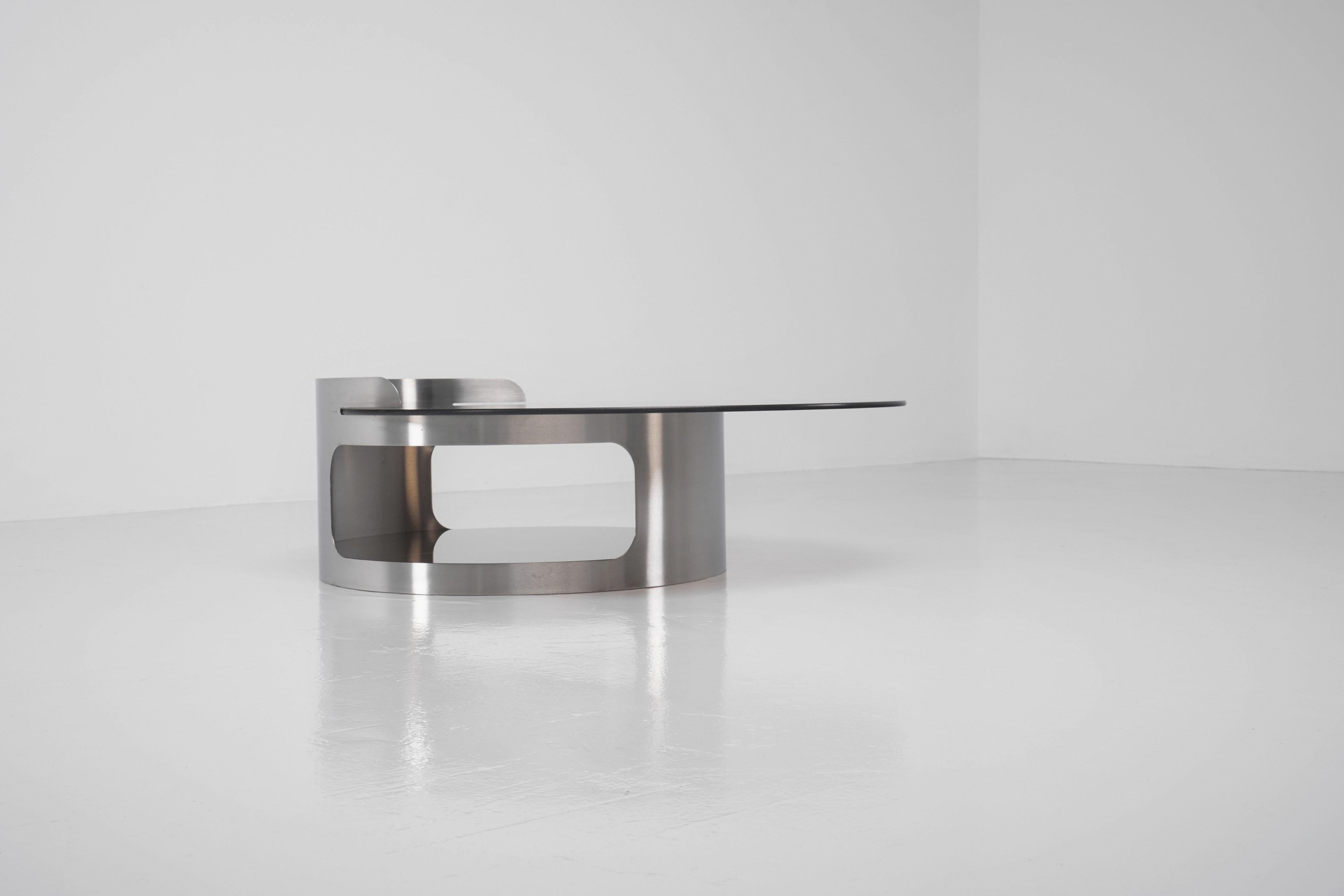 Mid-Century Modern Kappa Coffee Table in Steel and Glass, France, 1970