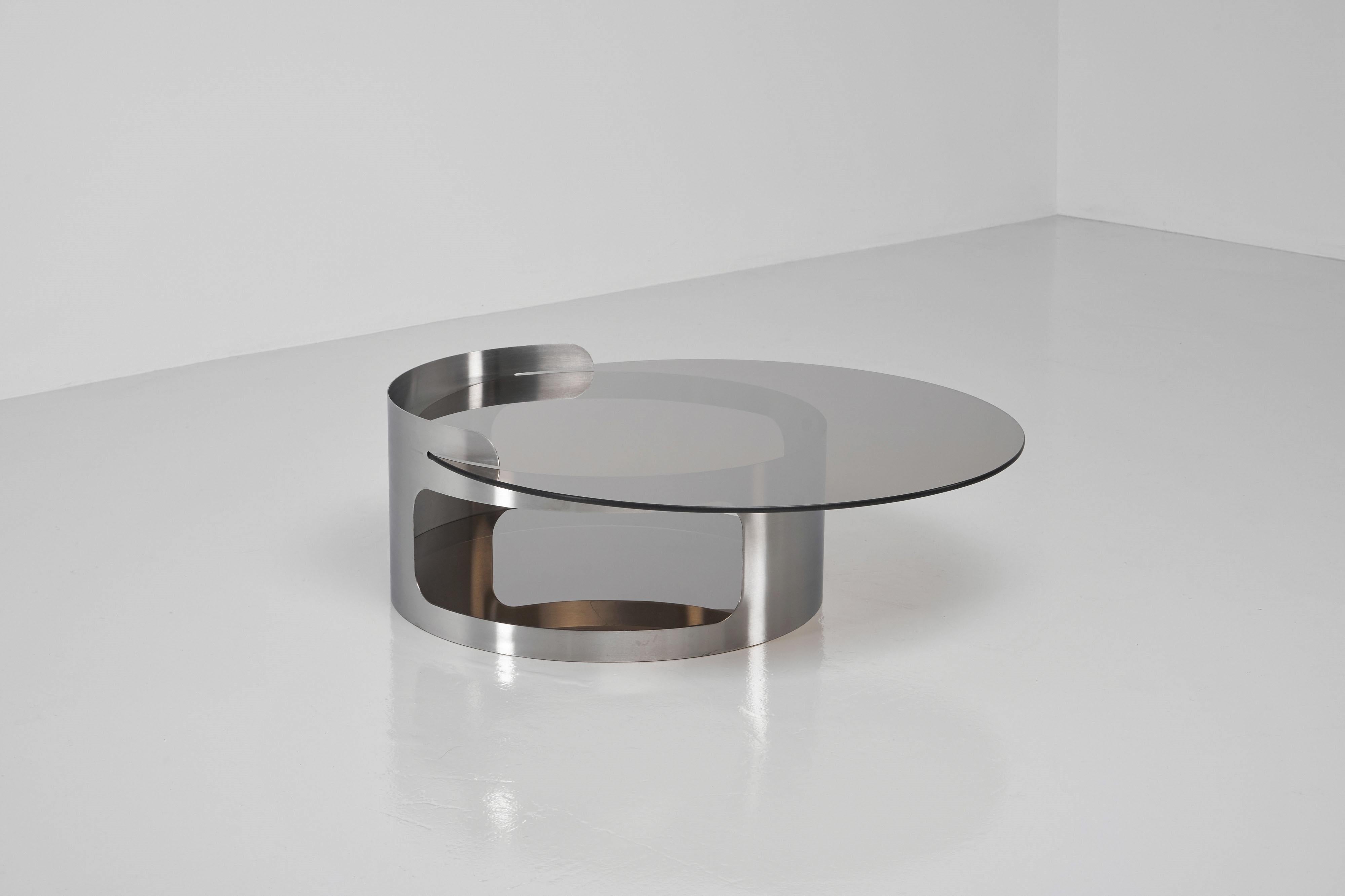 Stainless Steel Kappa Coffee Table in Steel and Glass, France, 1970