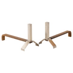 Kappa Inspired Contemporary Stainless Steel Andirons - France 1970s