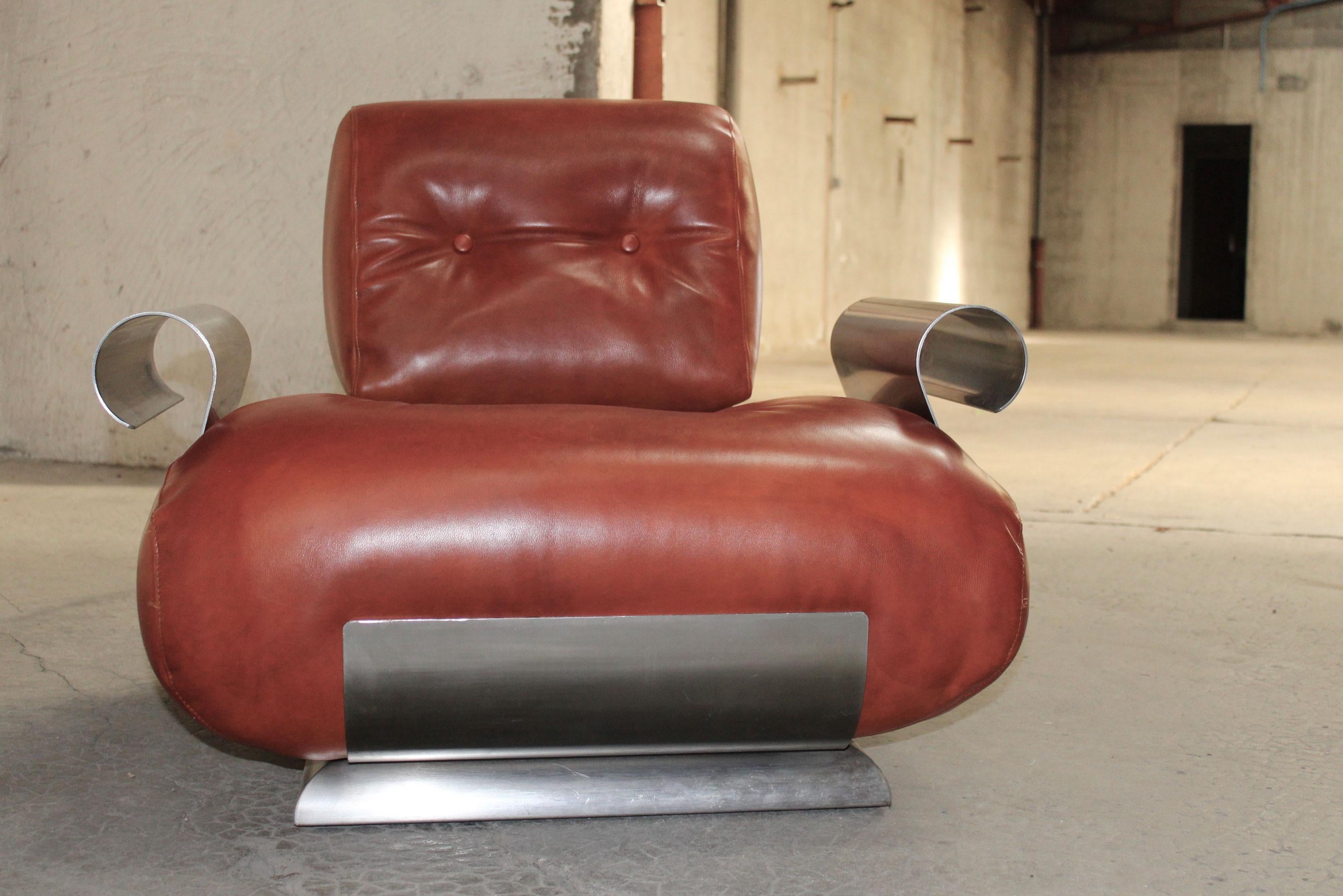 Kappa Attr. Pair of Leather and Stainless Armchair 1