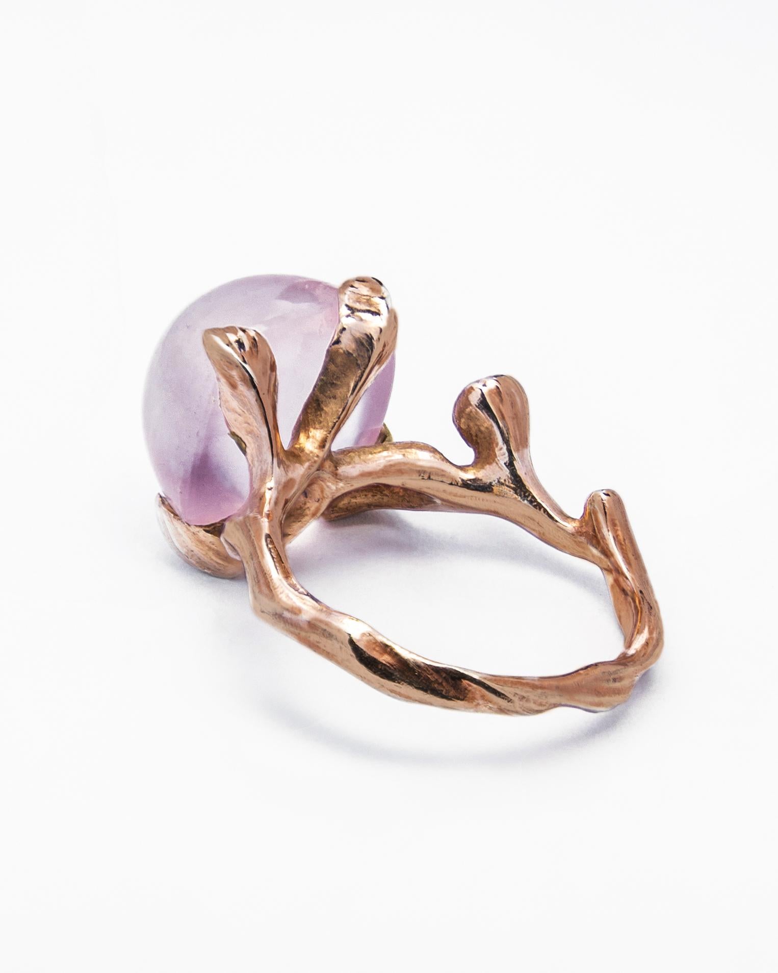 Contemporary Kara 18K Gold with Rose Quartz and Emerald Ring For Sale