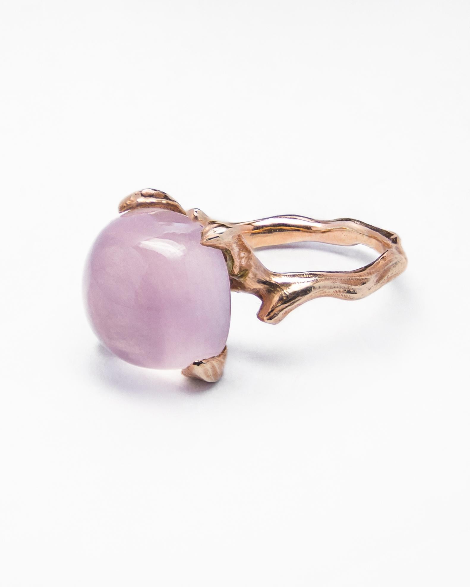Women's Kara 18K Gold with Rose Quartz and Emerald Ring For Sale