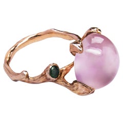 Kara 18K Gold with Rose Quartz and Emerald Ring