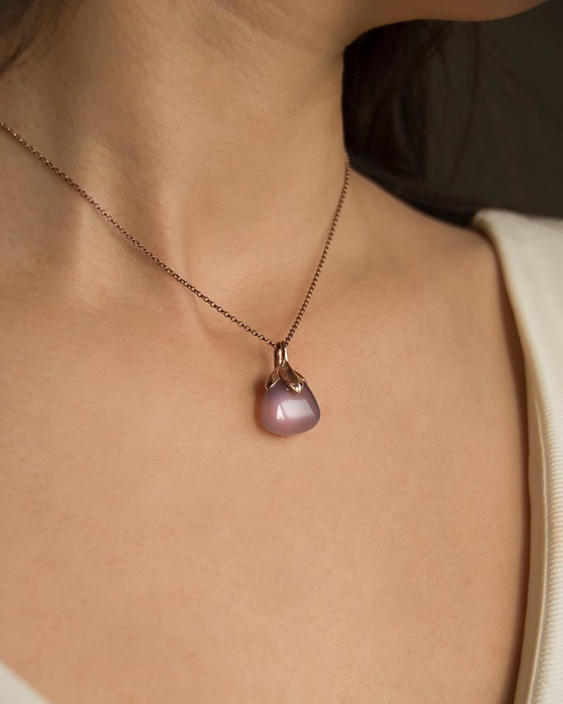 Contemporary Kara 18k Rose Gold and Freeform Purple Chalcedony Pendant For Sale