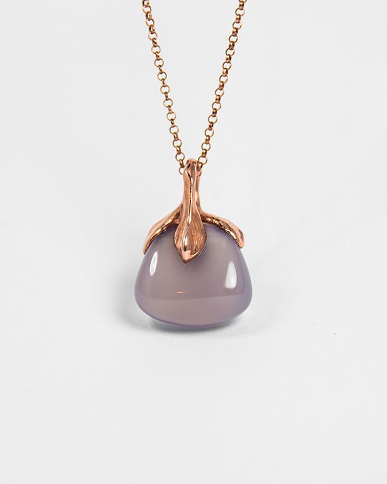 Mixed Cut Kara 18k Rose Gold and Freeform Purple Chalcedony Pendant For Sale