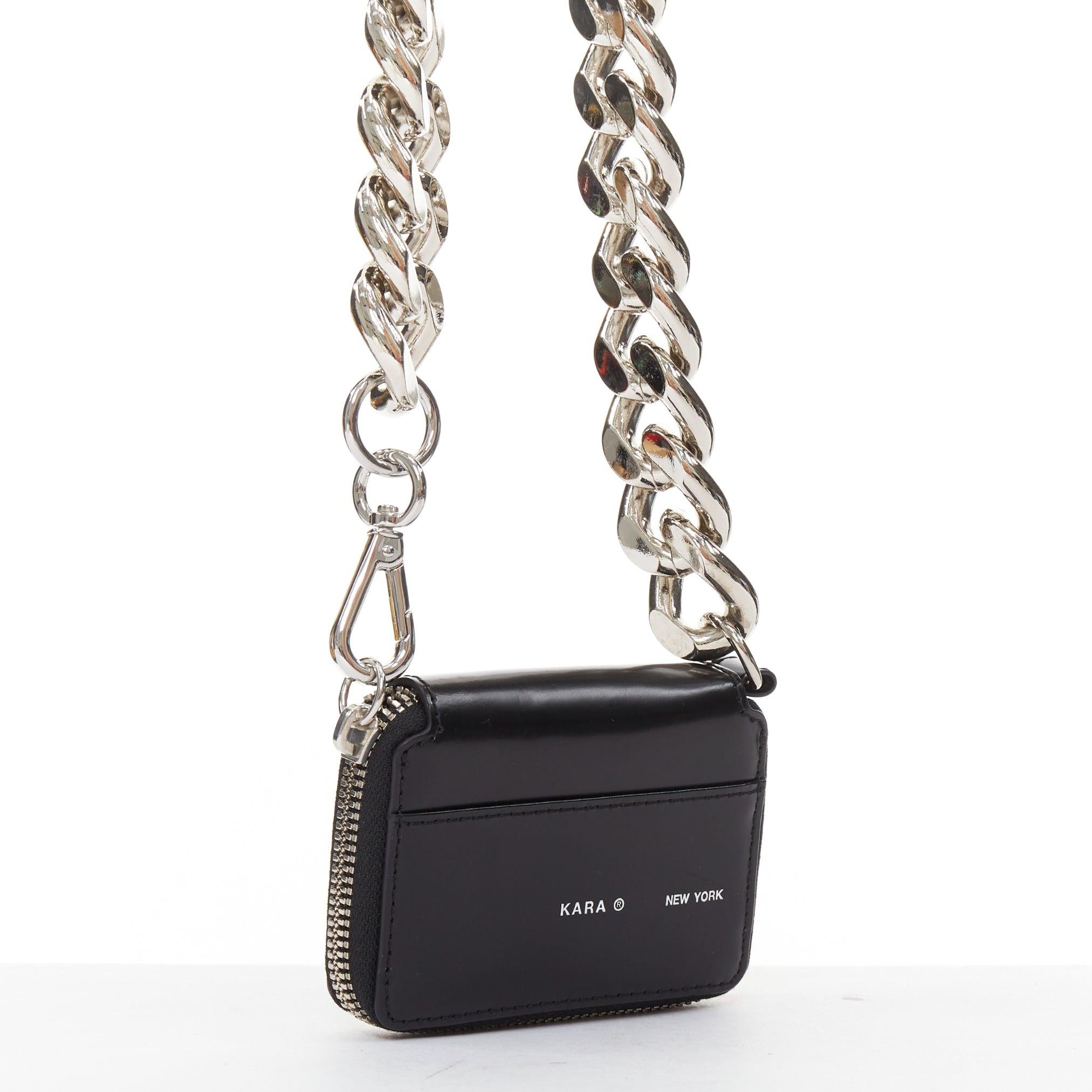 Gray KARA Bike Chain Wallet black leather silver chunky chain micro crossbody bag For Sale