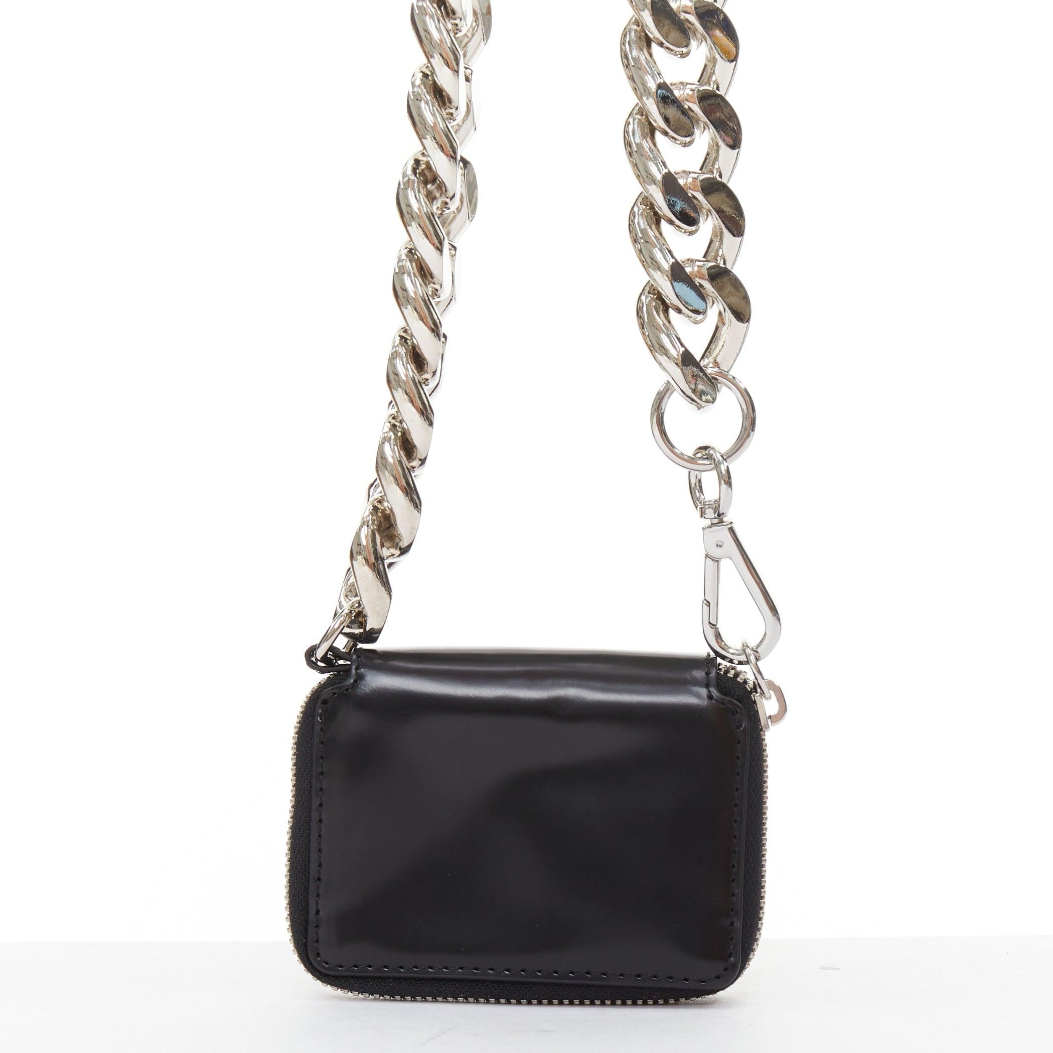 Women's KARA Bike Chain Wallet black leather silver chunky chain micro crossbody bag For Sale