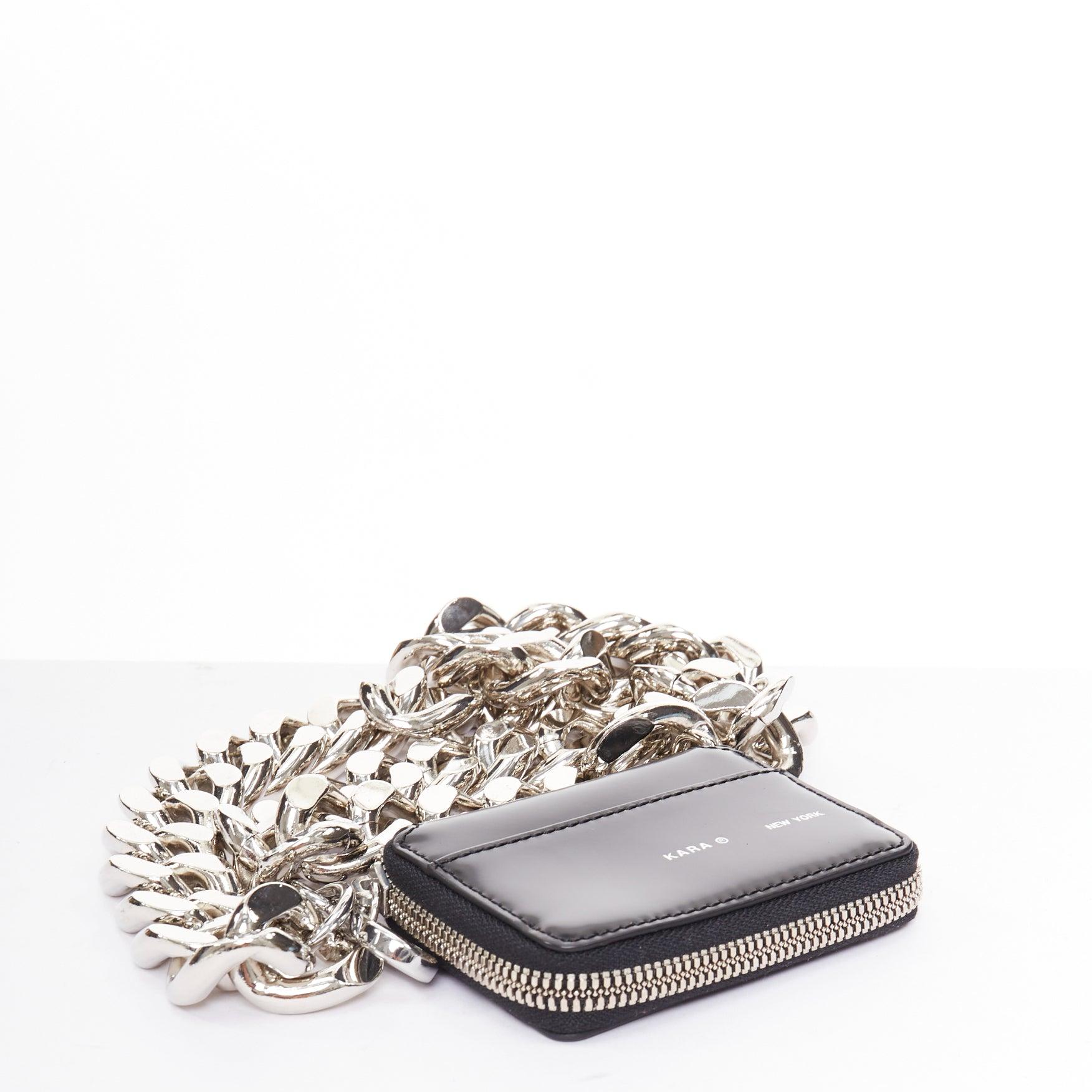 KARA Bike Chain Wallet black leather silver chunky chain micro crossbody bag For Sale 1