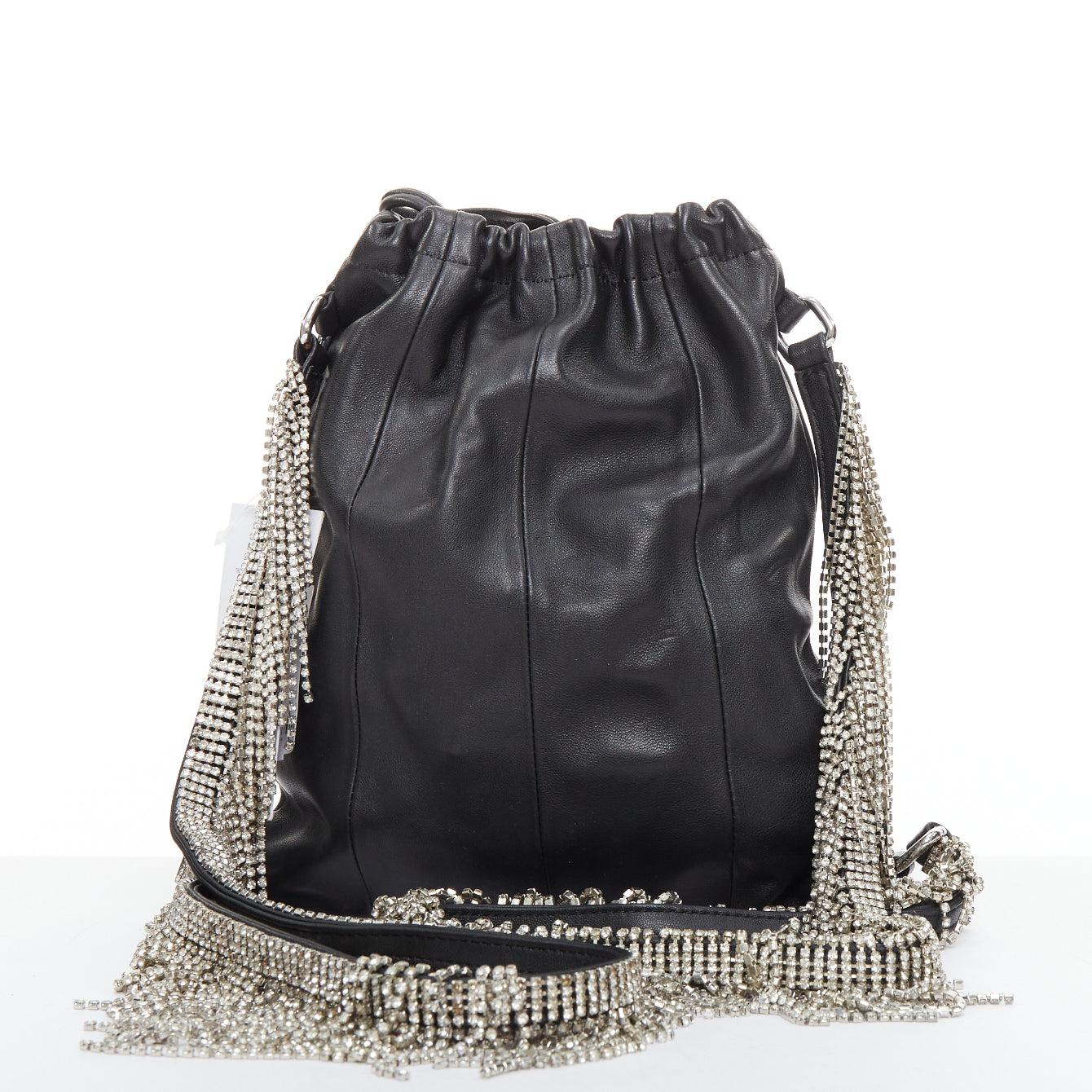 KARA black leather white logo strass fringe crystal mini backpack bag In New Condition For Sale In Hong Kong, NT