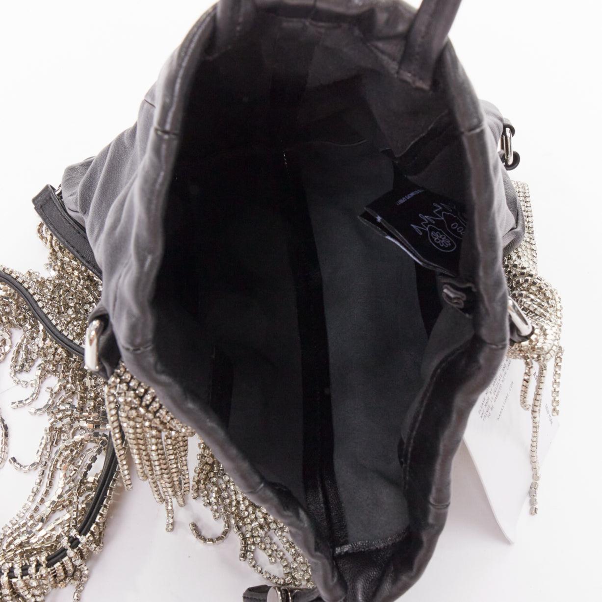 KARA black leather white logo strass fringe crystal mini backpack bag For Sale 3