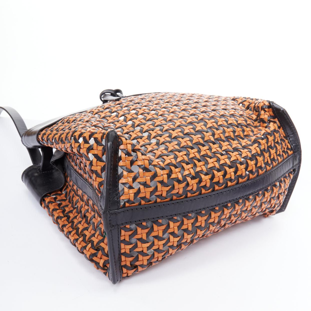 KARA brown woven leather black trimmed tie front crossbody bag For Sale 1