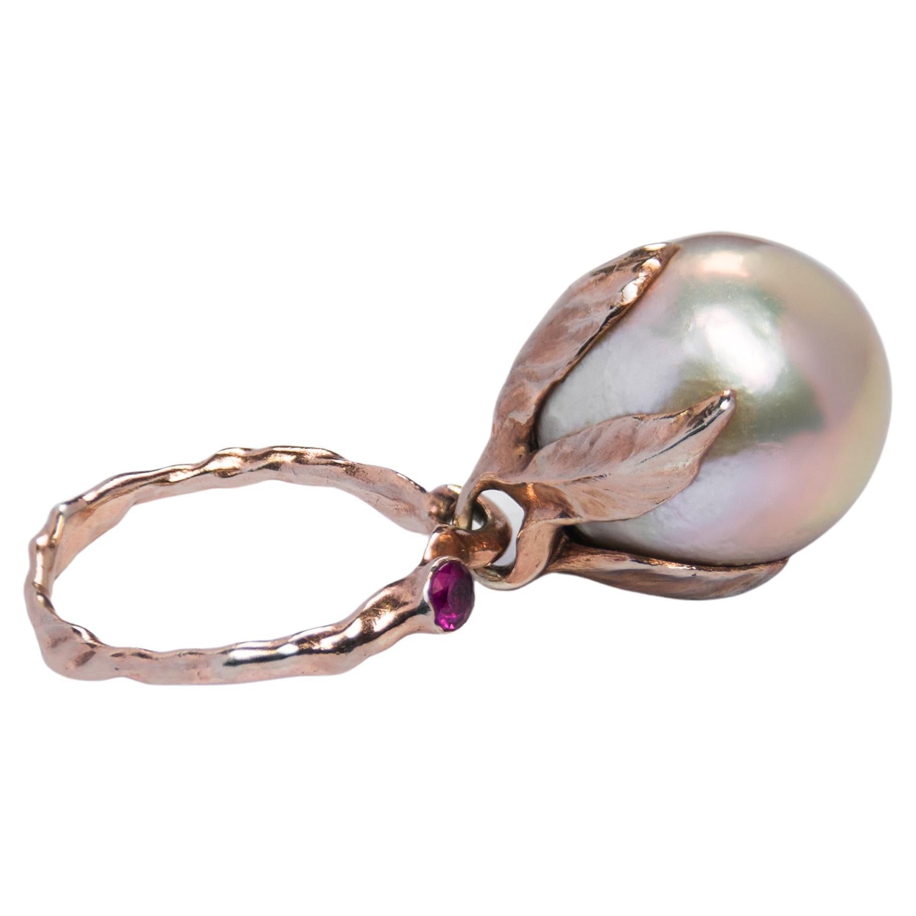 Kara Freshwater Pearl and Ruby Ring For Sale