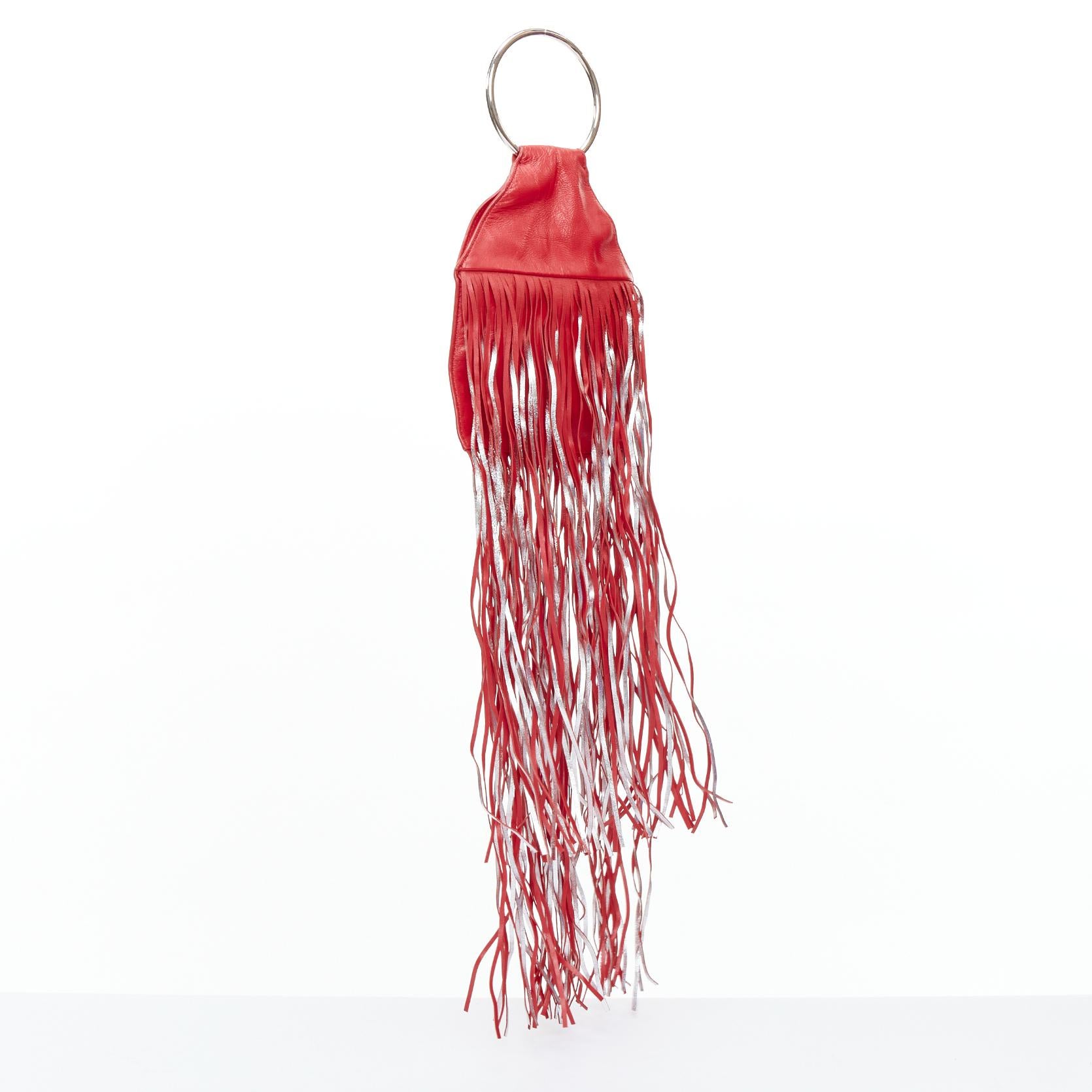 Pink KARA NEW YORK Fringe Pouch red silver O ring handle mini clutch bag