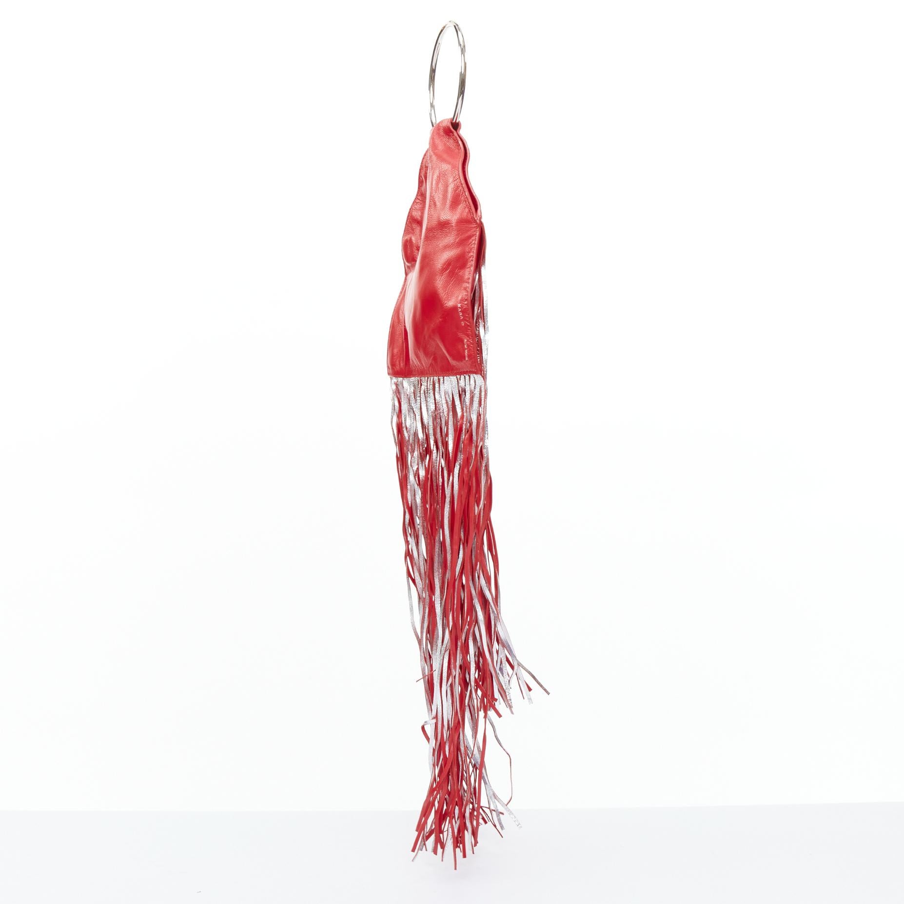KARA NEW YORK Fringe Pouch red silver O ring handle mini clutch bag In Good Condition In Hong Kong, NT