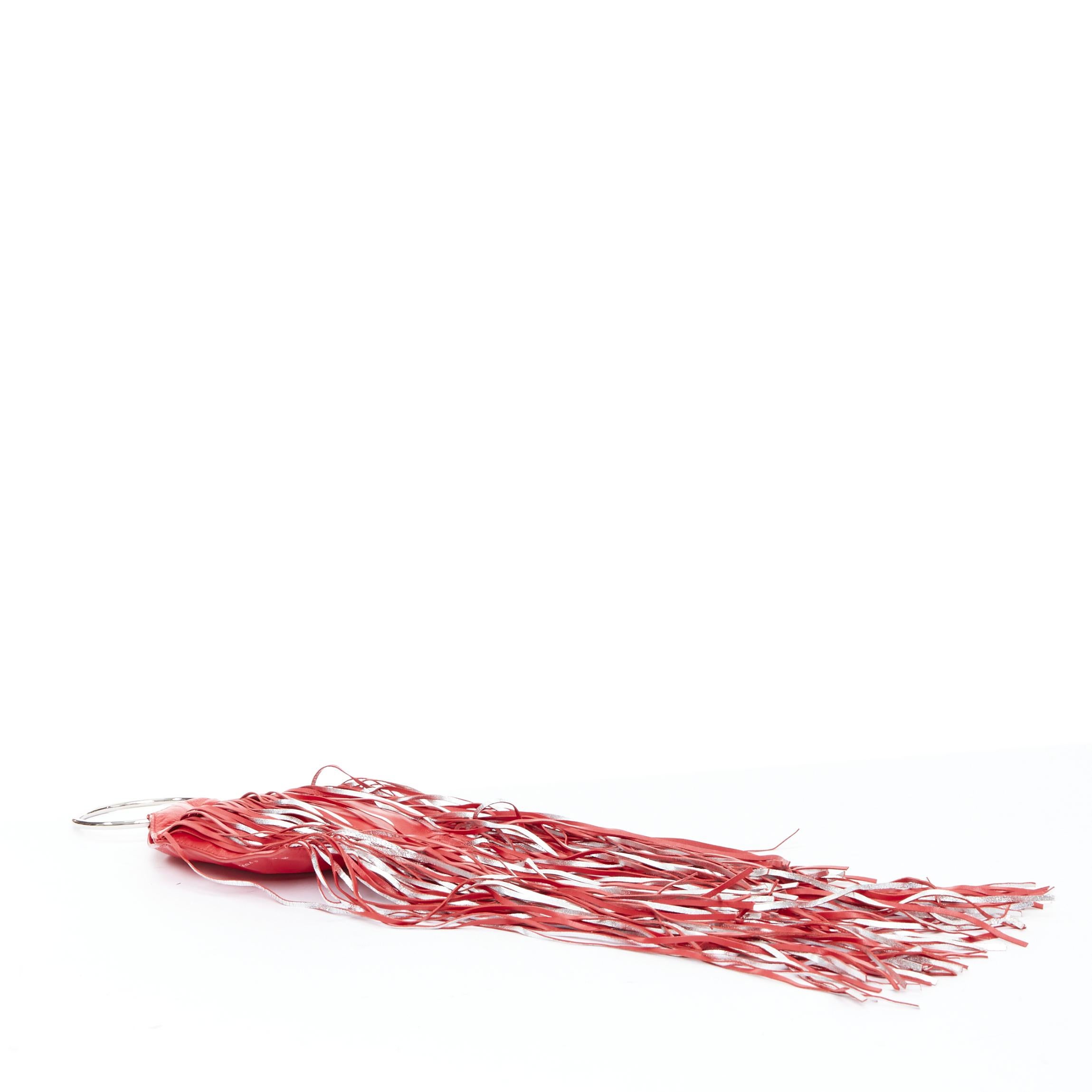 KARA NEW YORK Fringe Pouch red silver O ring handle mini clutch bag 1