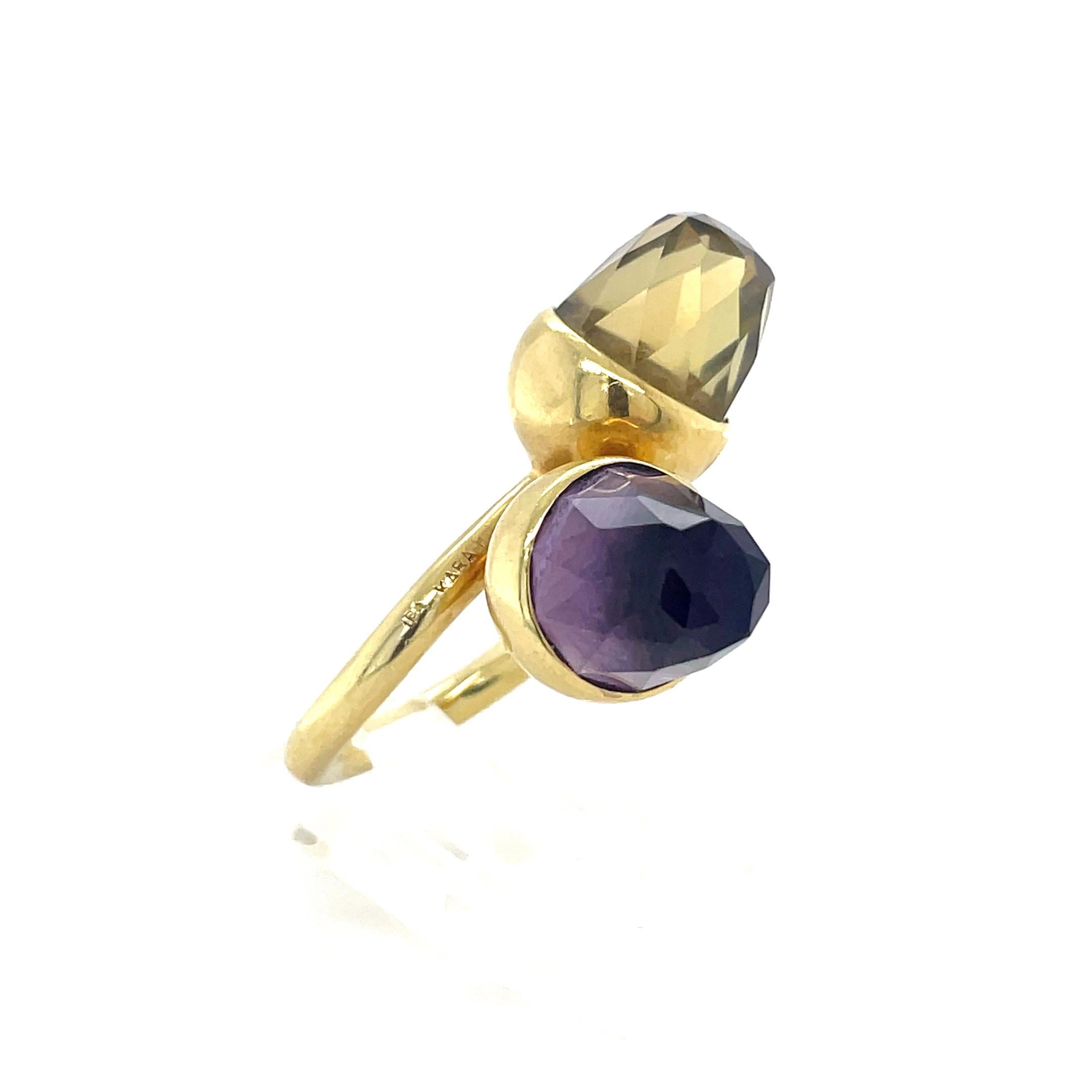 Moderne Bague bypass Kara Ross en or jaune 18 carats et pierres précieuses en vente