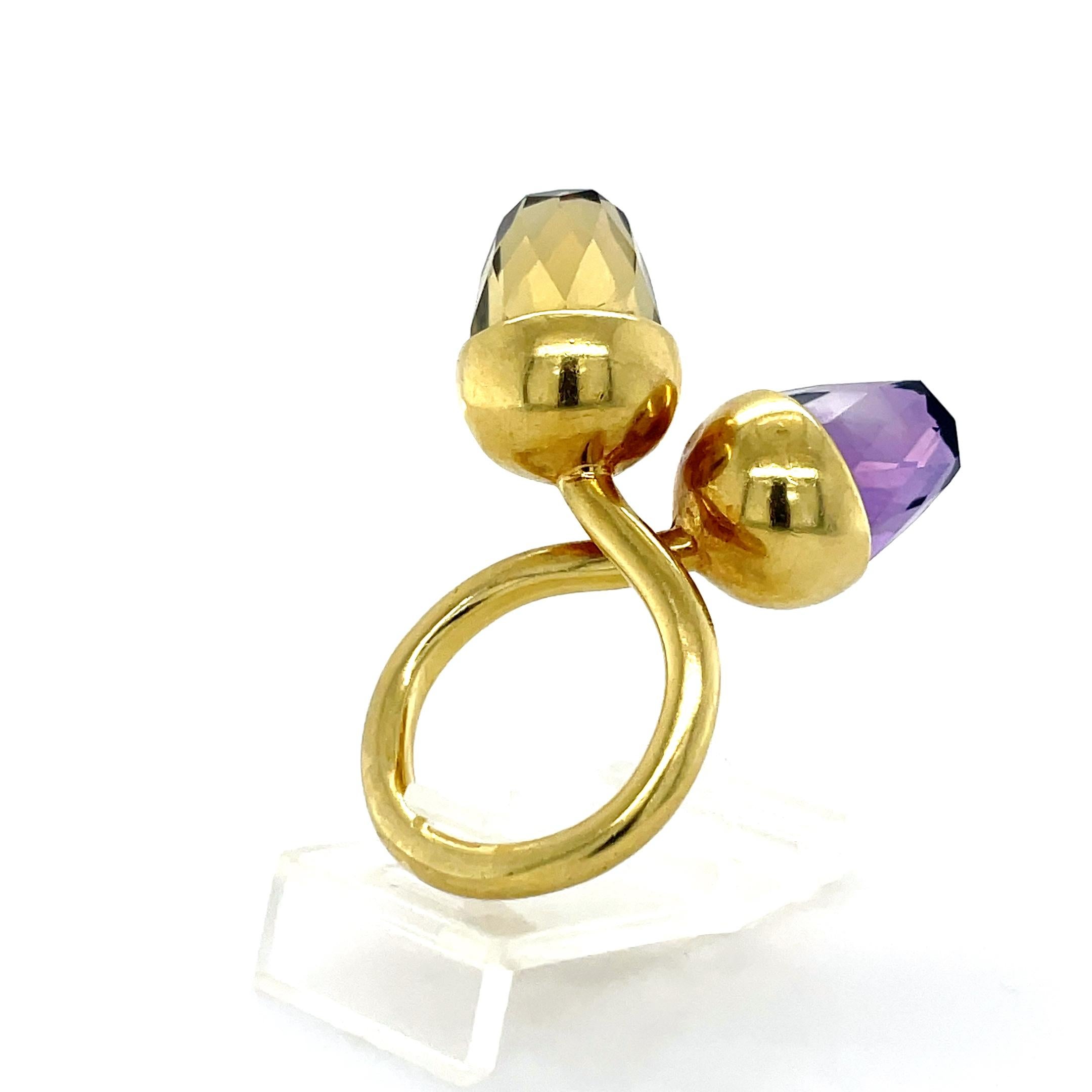 Taille briolette Bague bypass Kara Ross en or jaune 18 carats et pierres précieuses en vente
