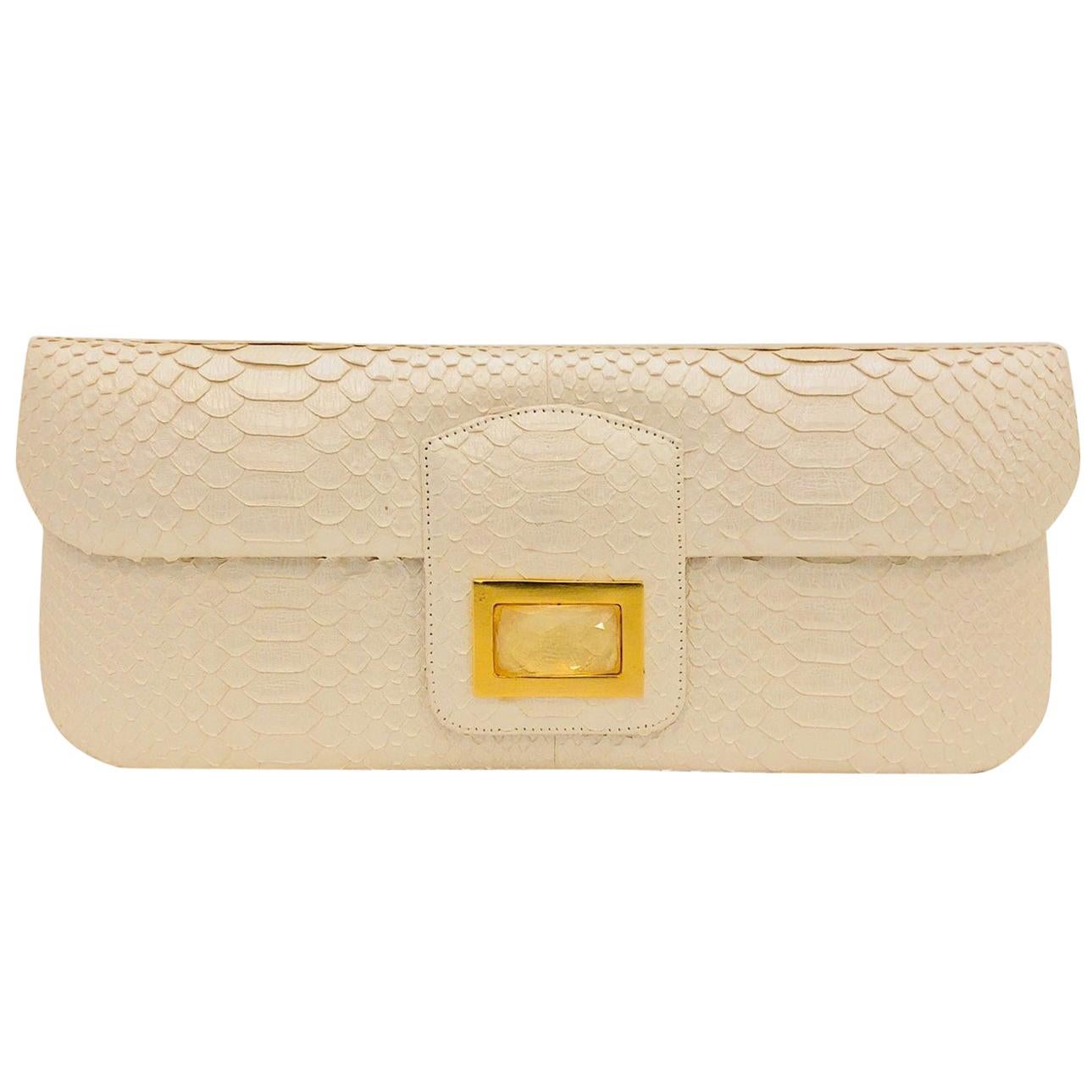 Kara Ross Collectible Ivory Python Clutch With Rock Crystal Embellishment 