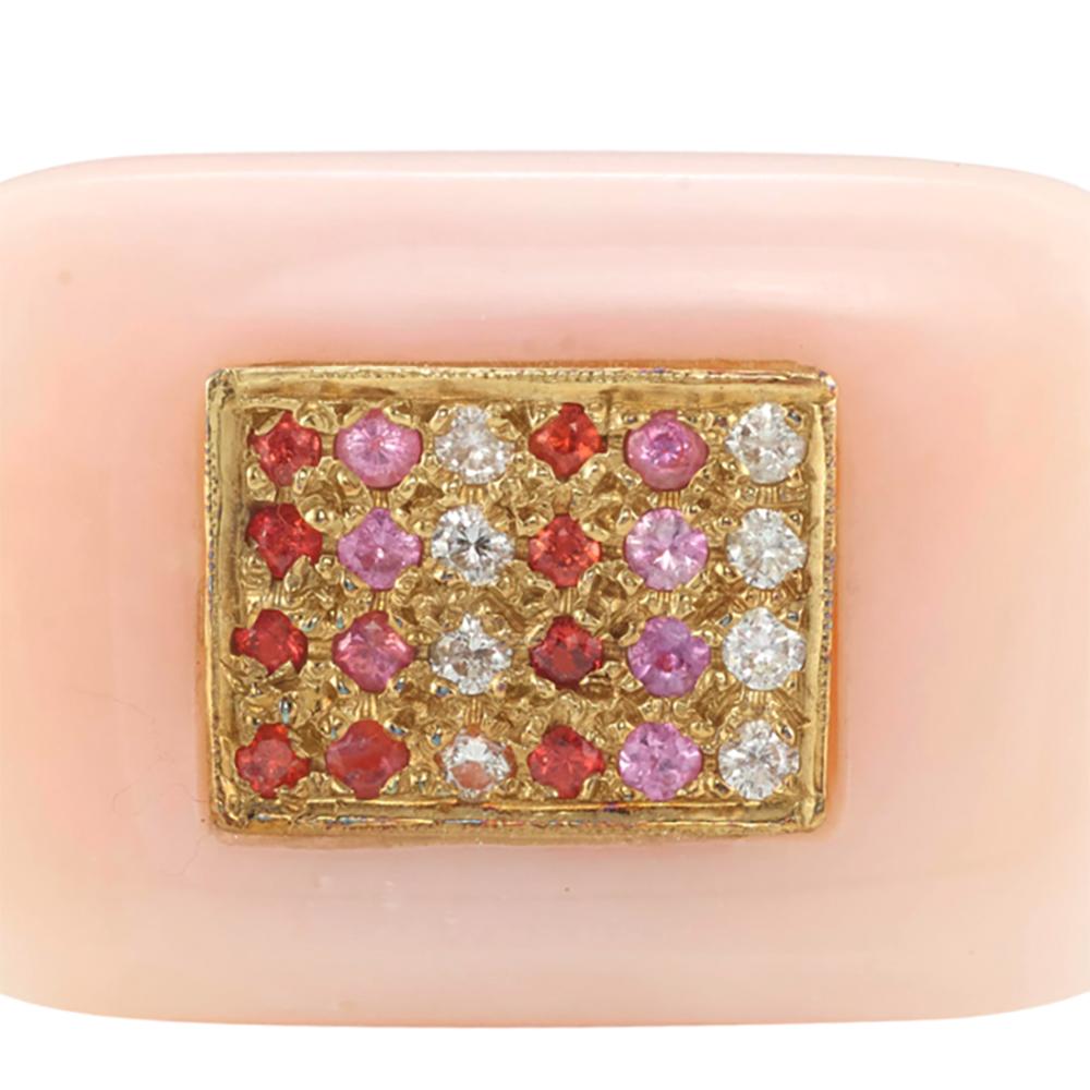Brilliant Cut Kara Ross Pink Sapphire, Rose Garnet, Diamond and Pink Opal Ring For Sale