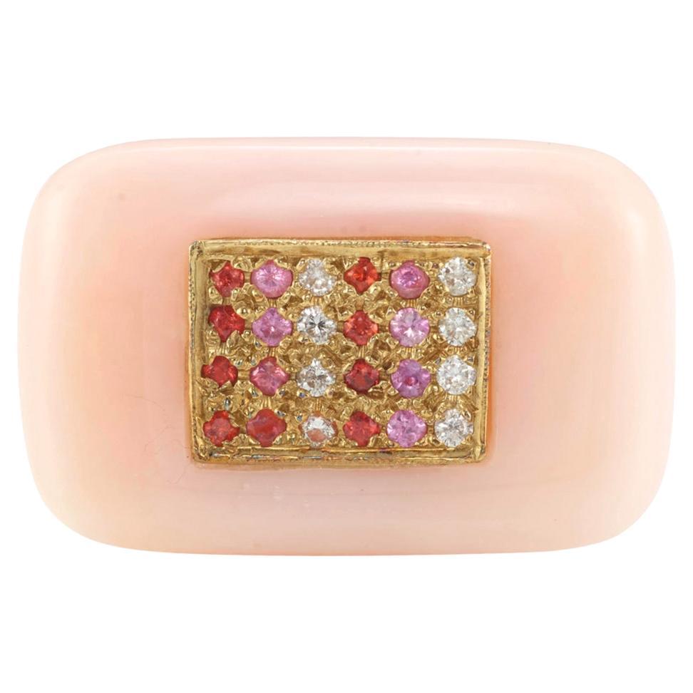 Sterling Silver Pink Coral & Pink Sapphire 2-Row Ring