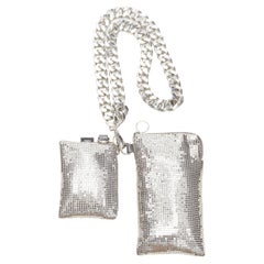 KARA silver liquid metal chainmail chunky chain double zip pouch bag