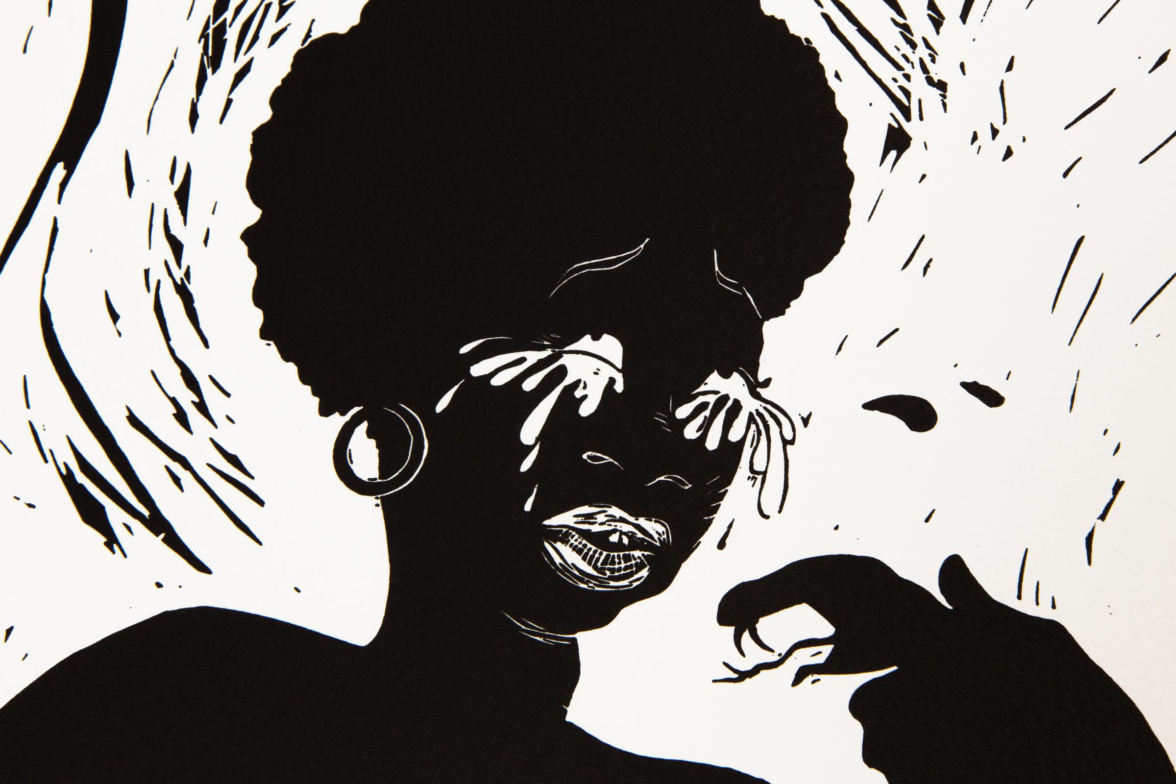 Kara Walker, Boo-Hoo: Impresión firmada, Linograbado sobre papel, Arte contemporáneo en venta 3