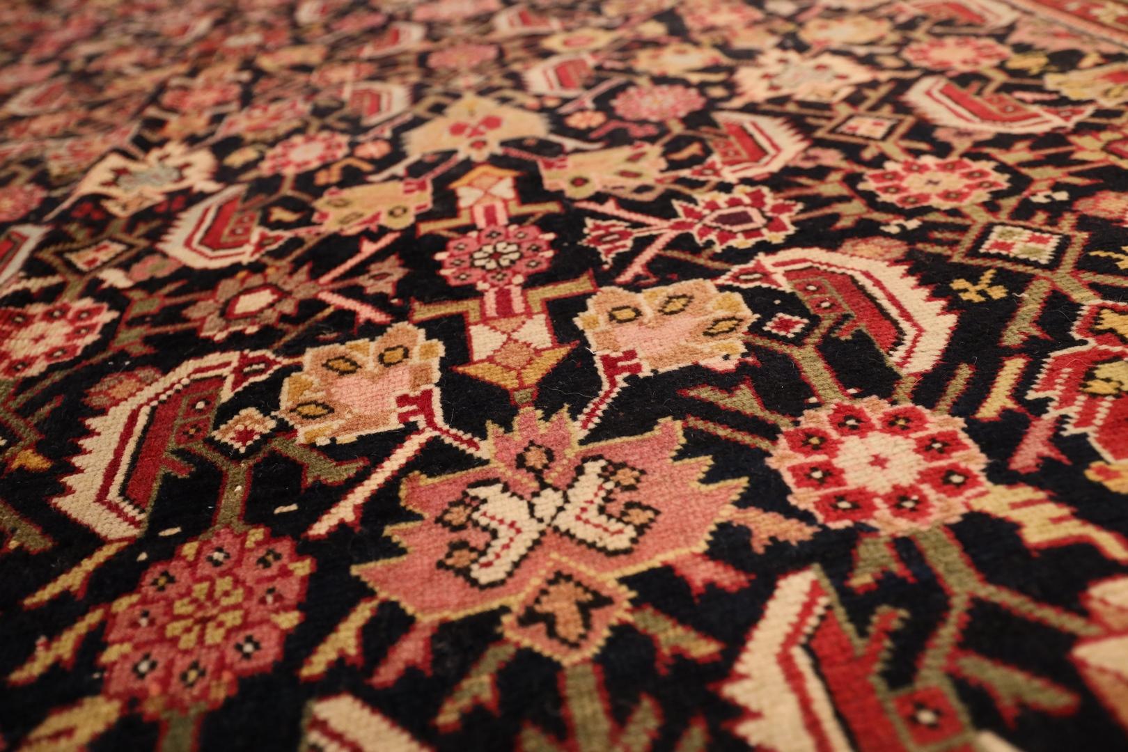 Karabagh Antique Gallery-Size Rug, Black Red Light-Blue - 8 x 21 In Fair Condition For Sale In New York, NY