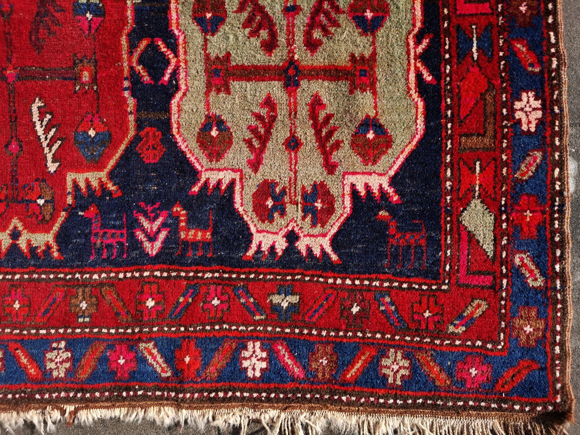 Tribal Karabagh Caucasian Rug Semi Antique Pink Blue Orange Hallway Runner