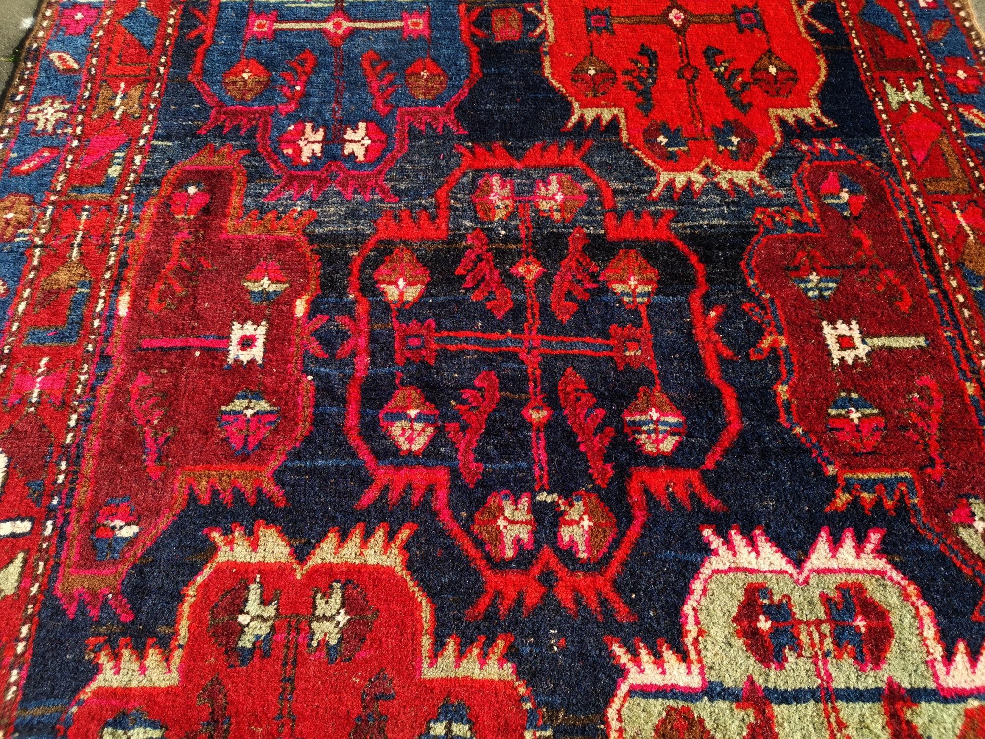 Hand-Knotted Karabagh Caucasian Rug Semi Antique Pink Blue Orange Hallway Runner