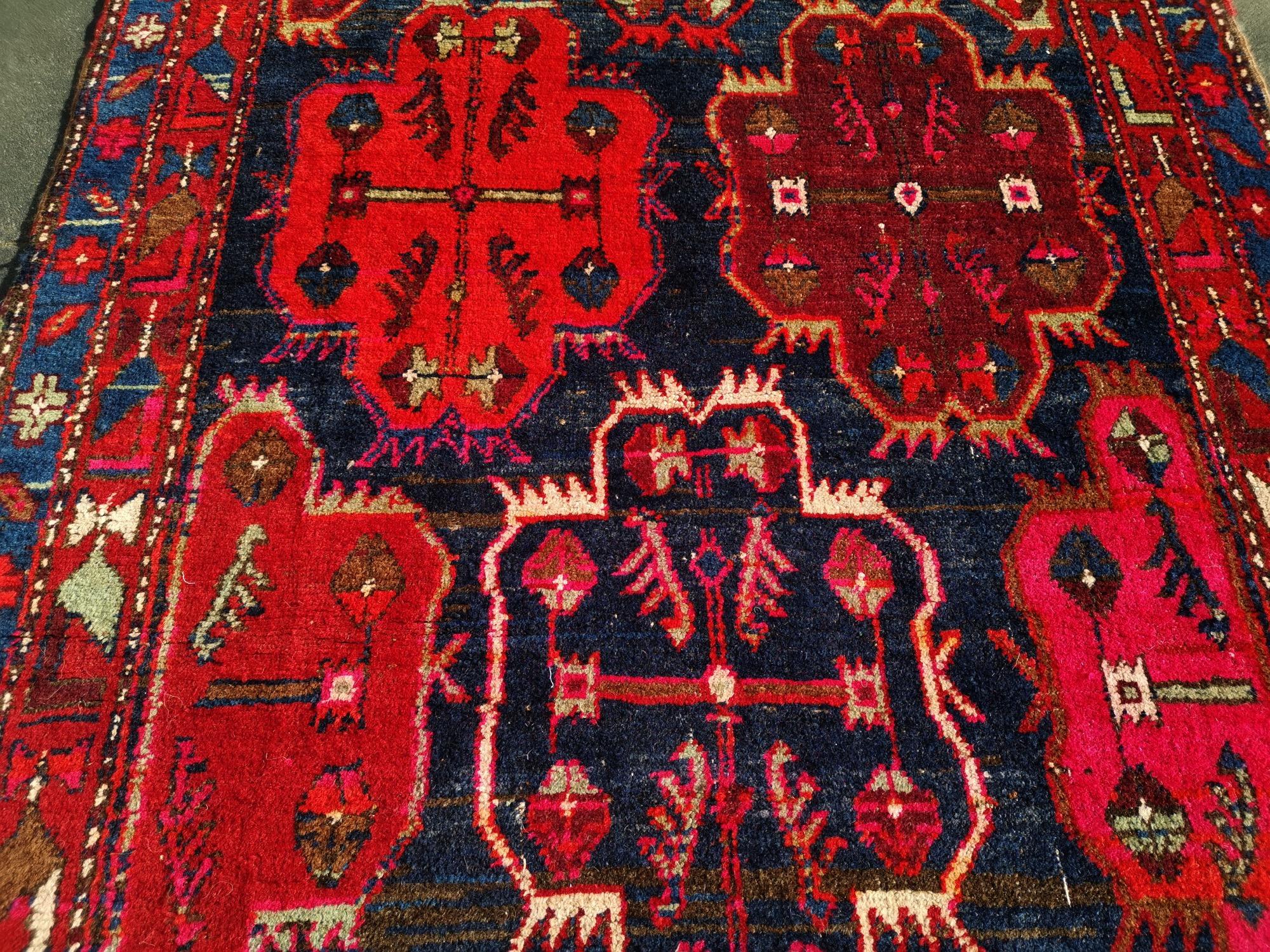 20th Century Karabagh Caucasian Rug Semi Antique Pink Blue Orange Hallway Runner