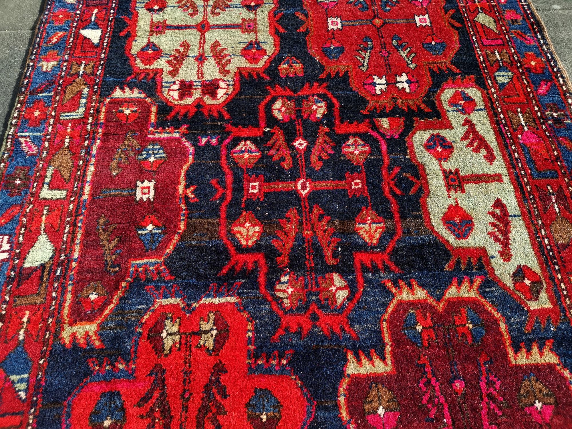 Wool Karabagh Caucasian Rug Semi Antique Pink Blue Orange Hallway Runner