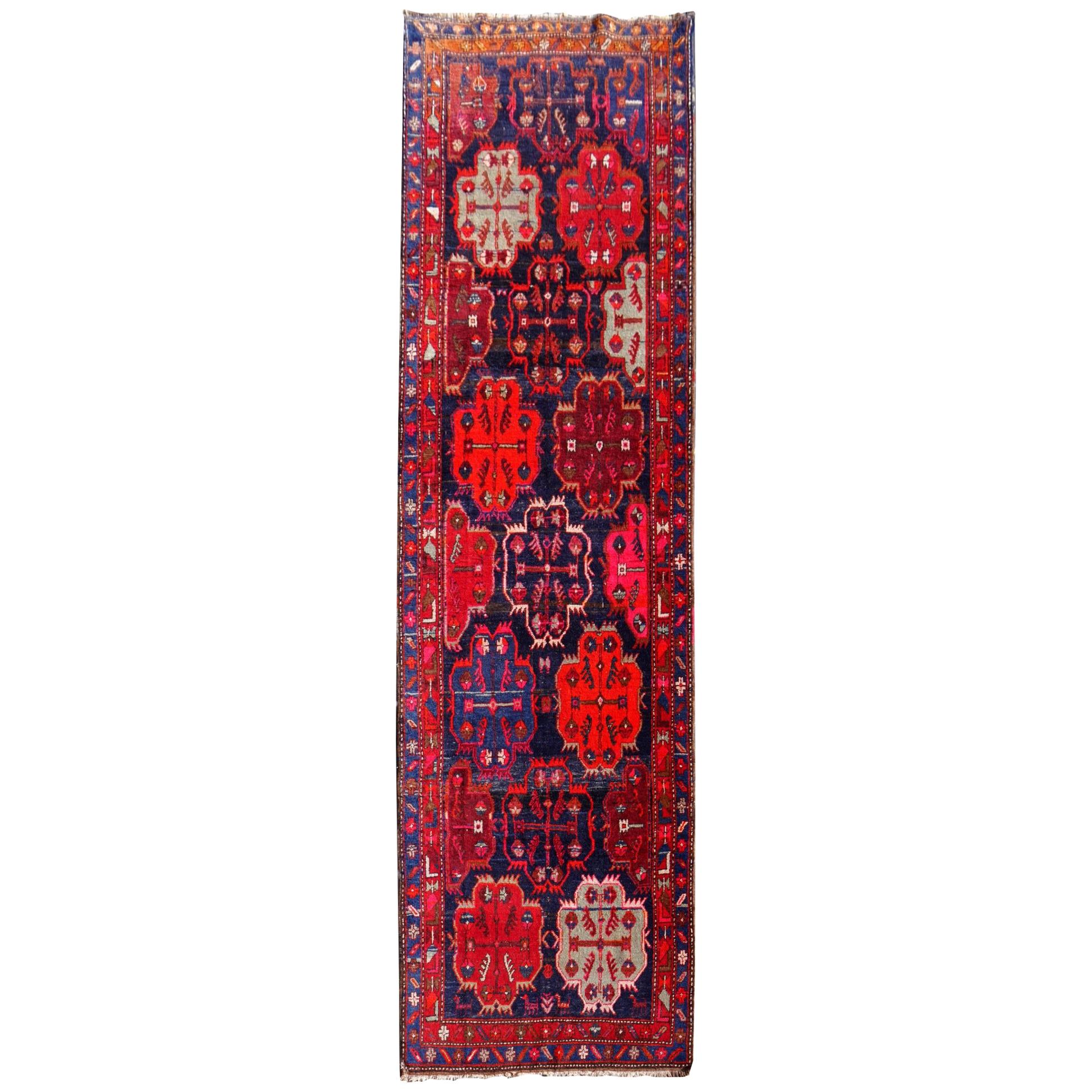 Karabagh Caucasian Rug Semi Antique Pink Blue Orange Hallway Runner