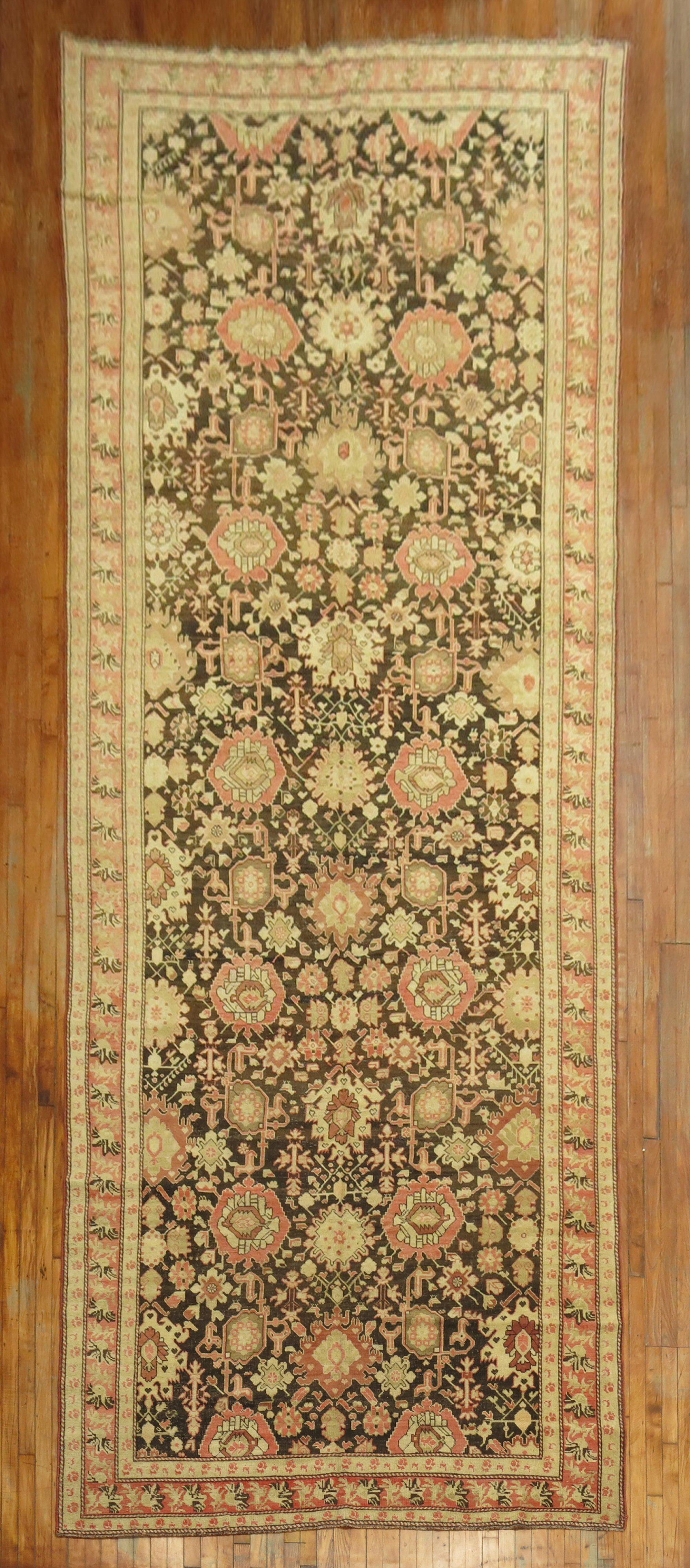 Brown Field Karabagh Corridor Gallery Size Rug In Good Condition For Sale In New York, NY