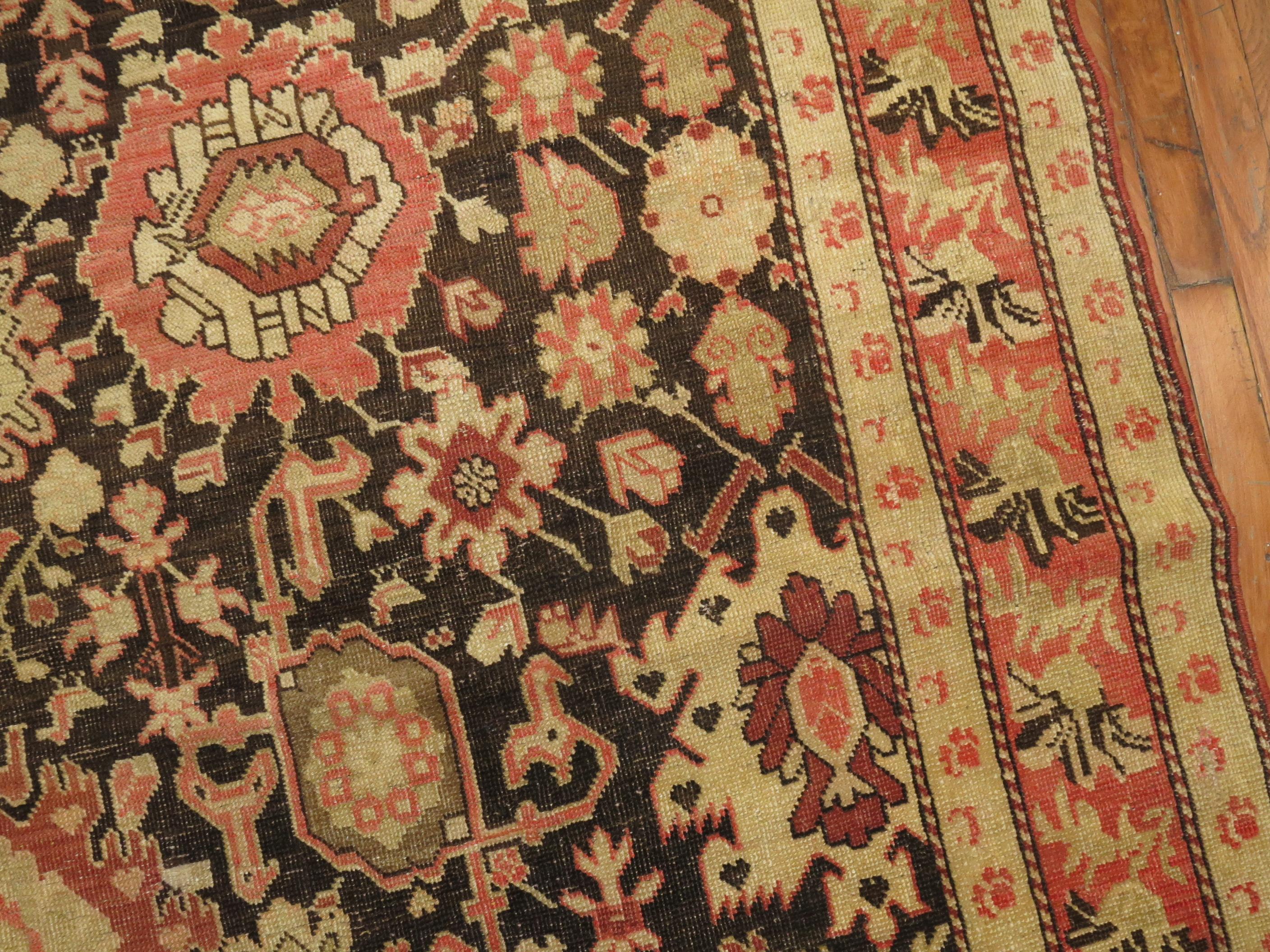 20th Century Brown Field Karabagh Corridor Gallery Size Rug For Sale