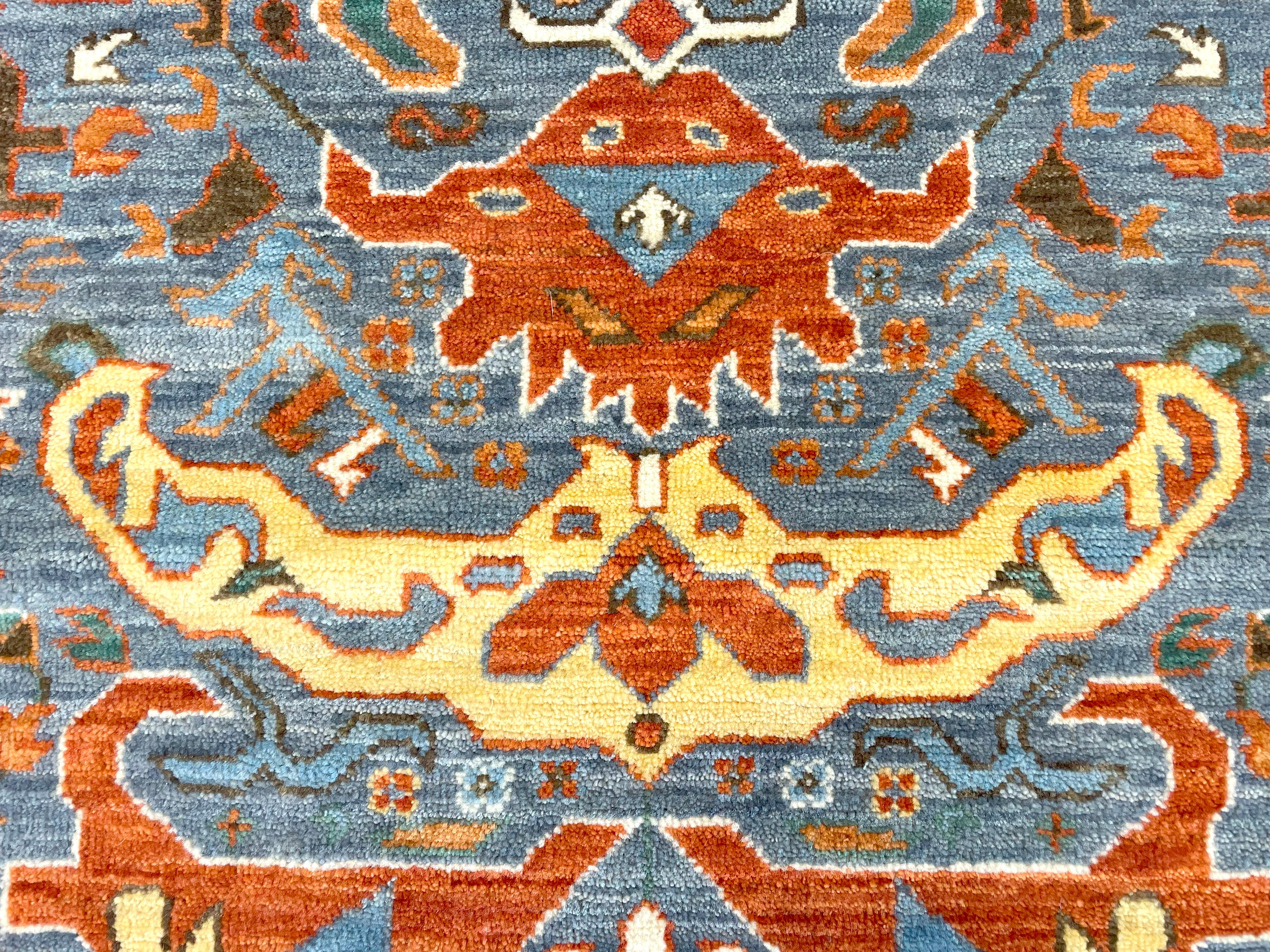 Karabagh Orley Shabahang Tribal Revival Rug in Red and Blue, 3x5 In New Condition For Sale In New York, NY