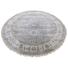 Karajeh Design Pure Wool Gray Hand Knotted Round Oriental Rug