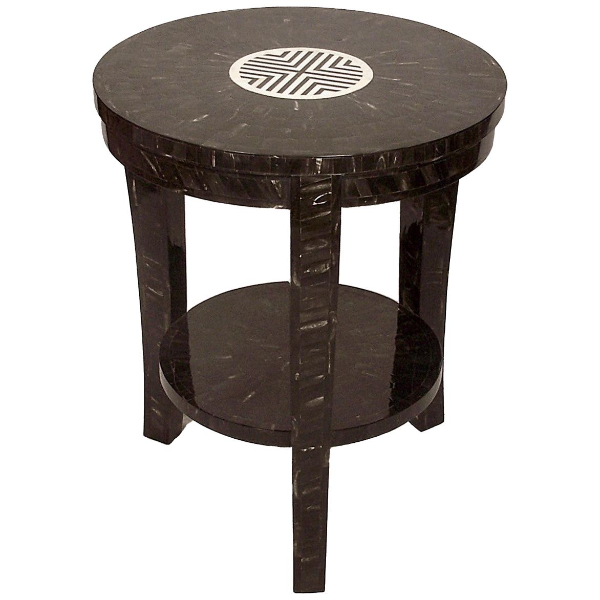 Karakum Horn Marquetry End Table with Bone Inlay For Sale