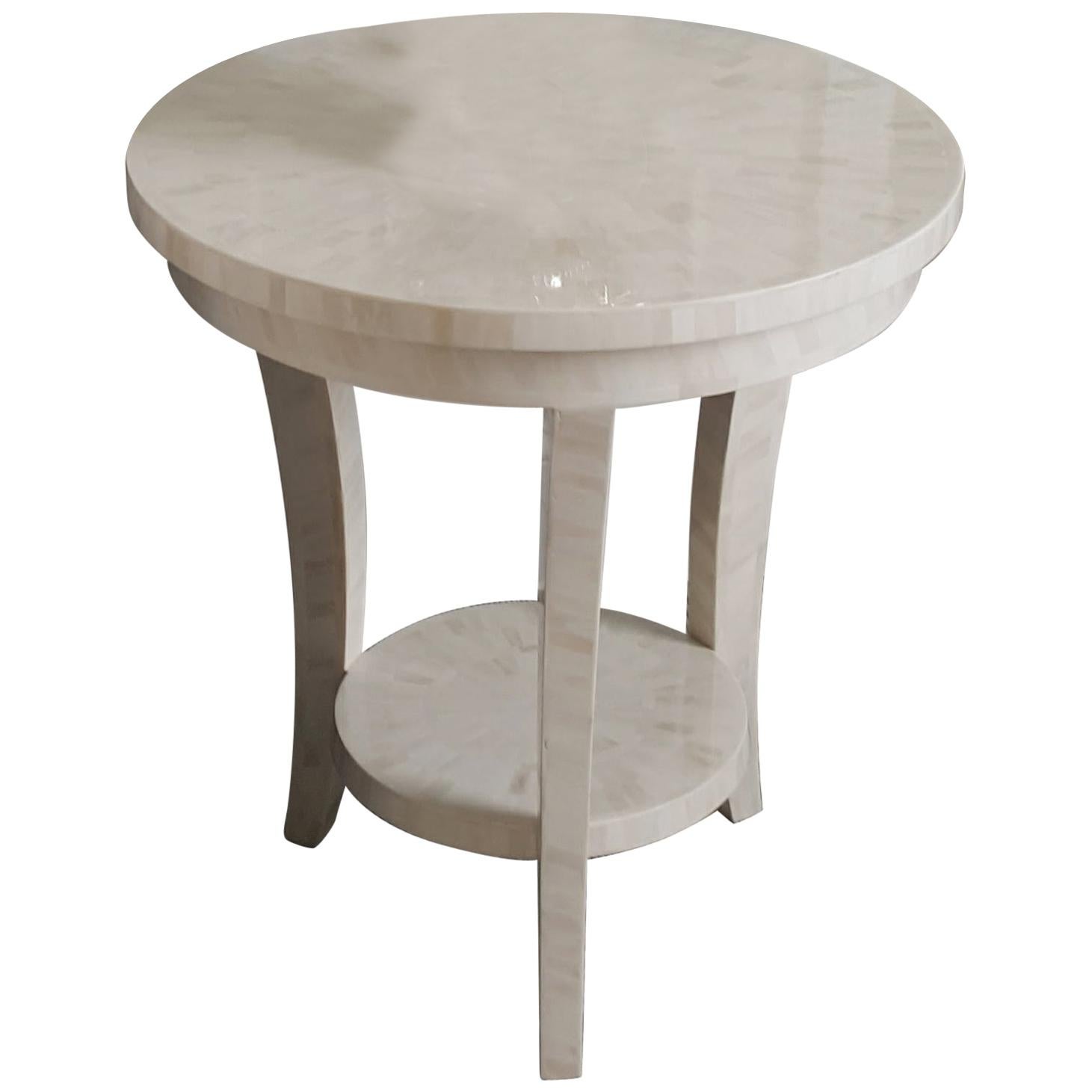 Karakum Two-Tiered Table in Bone with Shelf